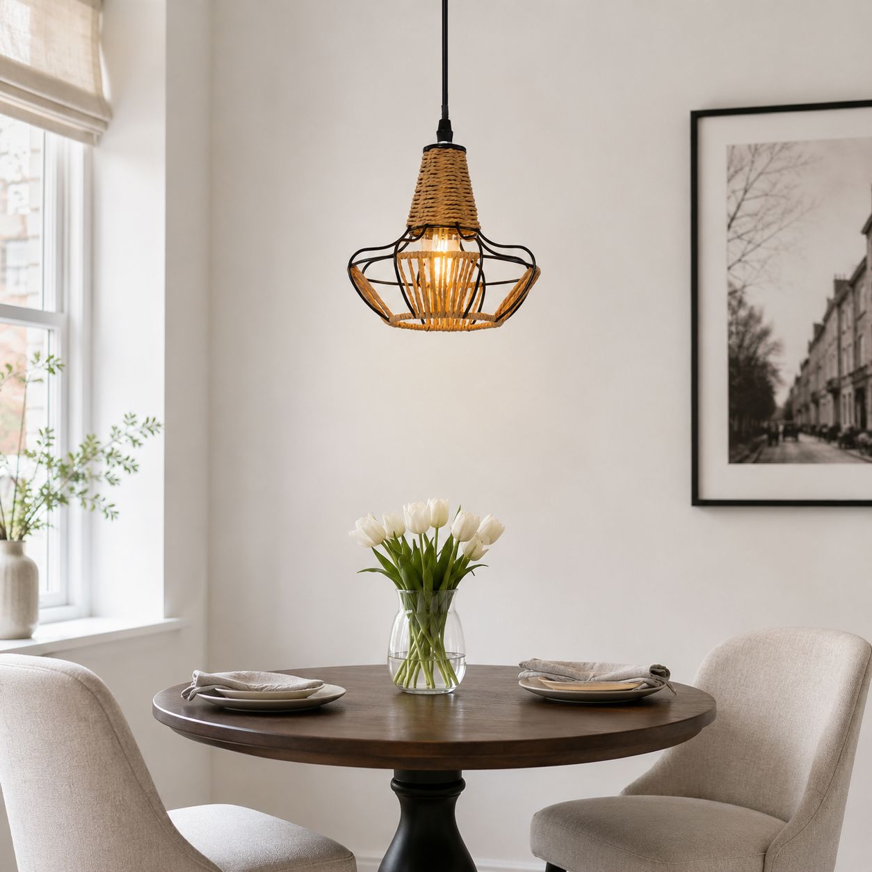 Lightsin Woven Rattan Cage Pendant Light for Natural Charm and Effortless Elegance Living and Home