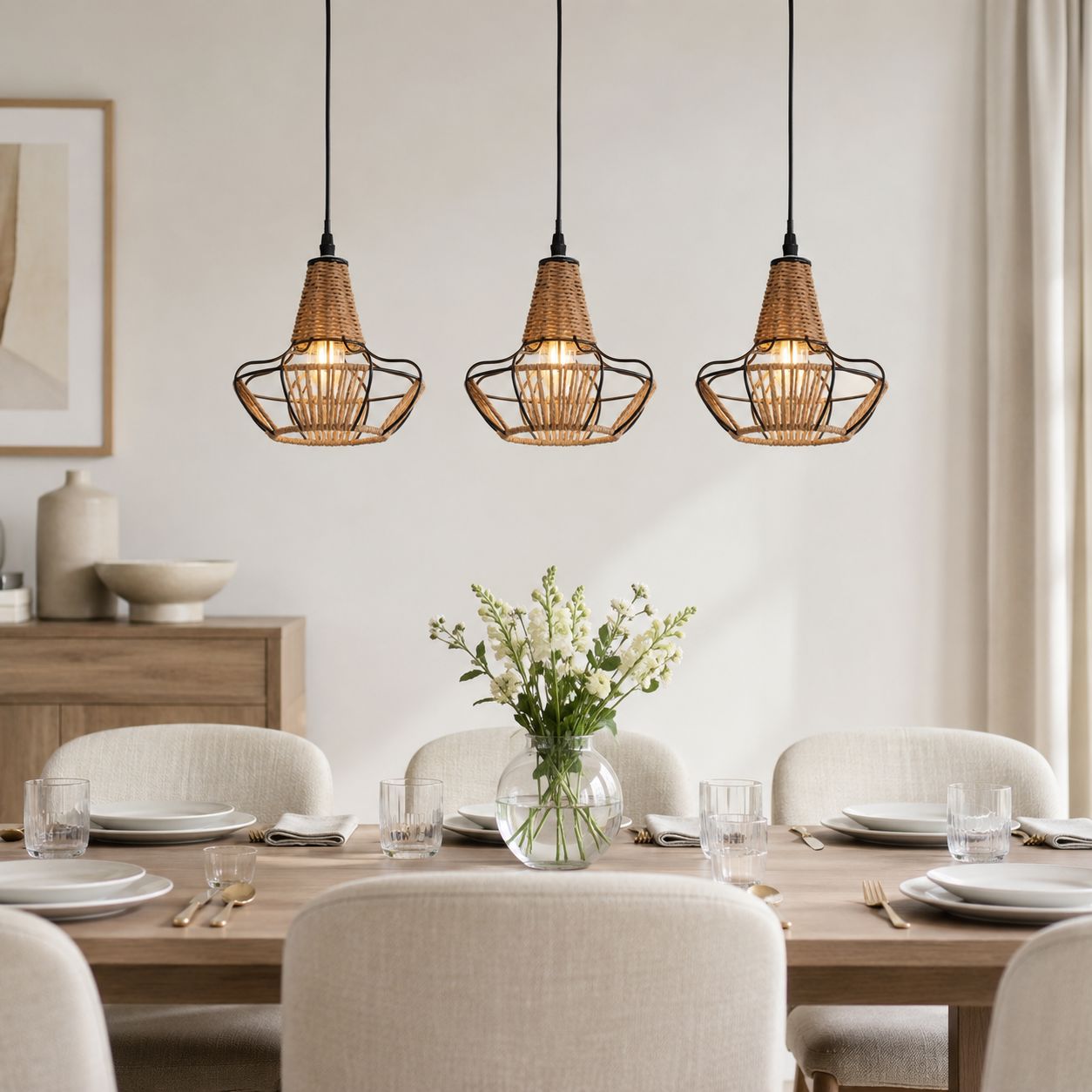 Glyph-Lightsin Woven Rattan Cage Pendant Light for Natural Charm and Effortless Elegance Living and Home