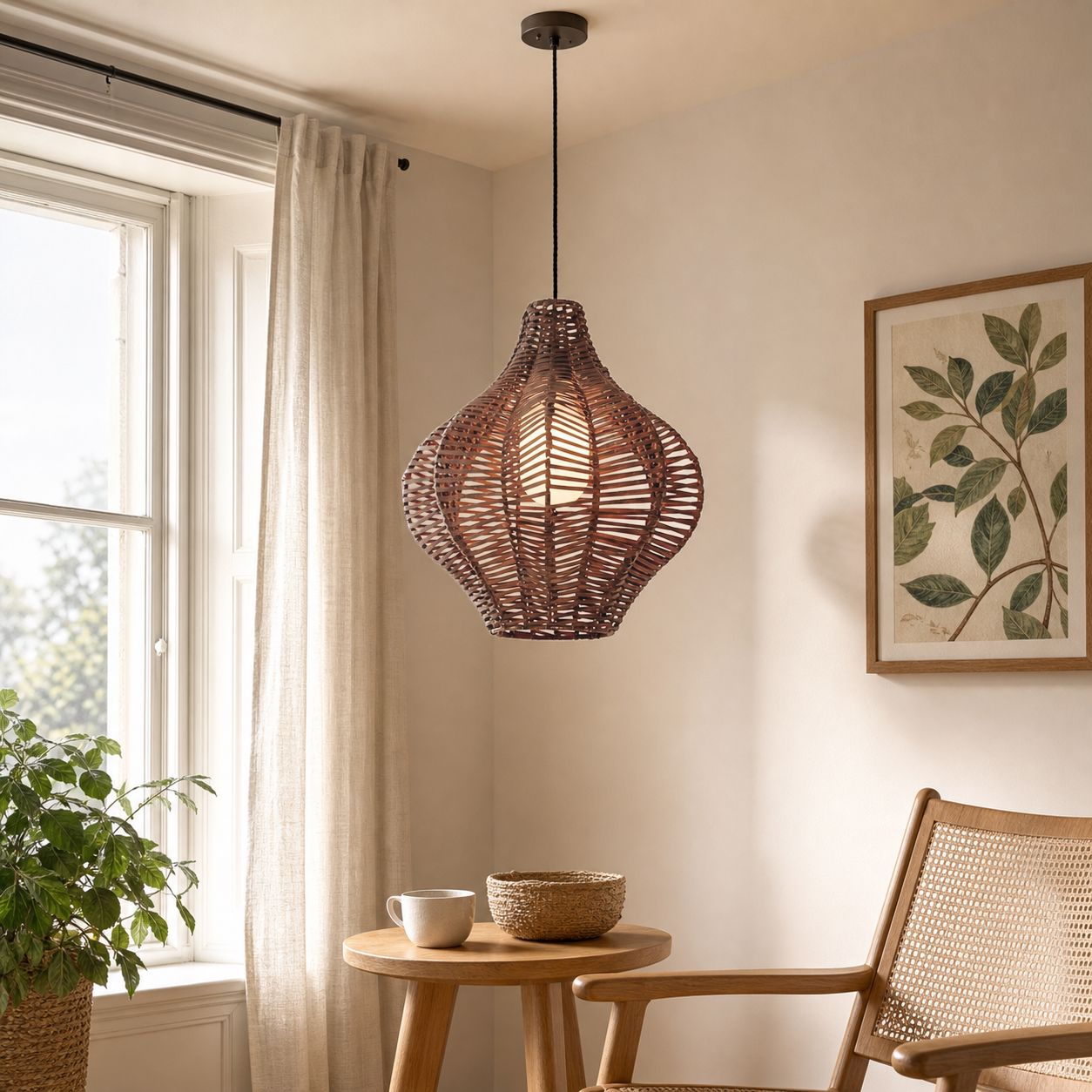 Lightsin Minimalist Handmade Wooden Rattan Pendant Light Lightsin UK