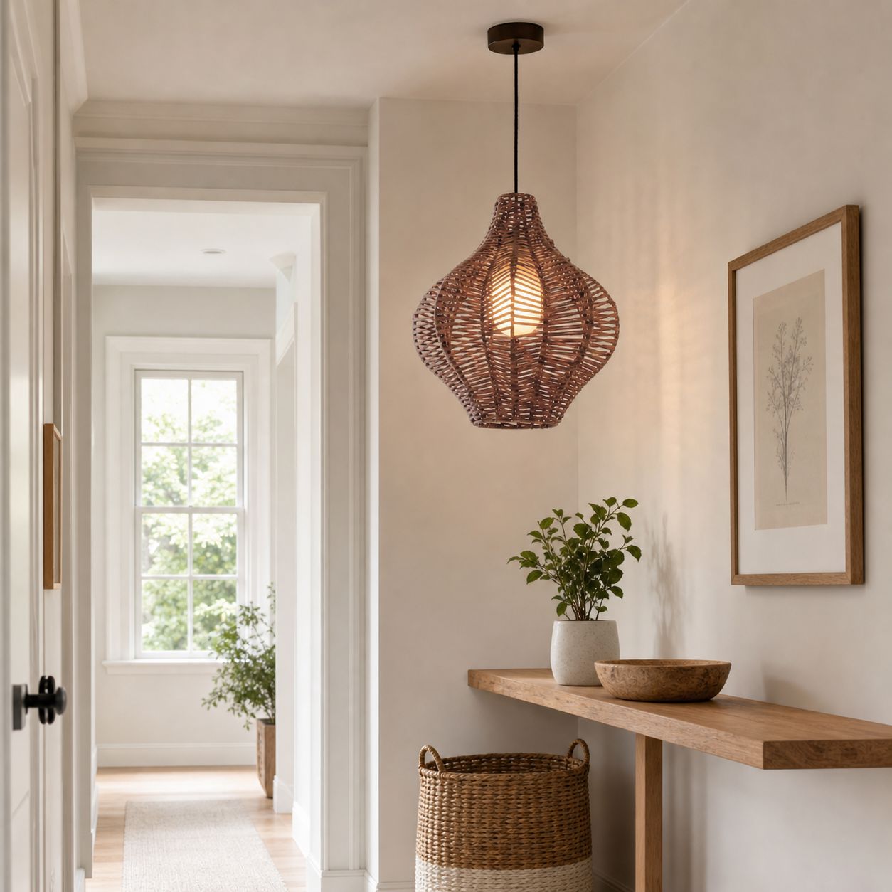 Lightsin Minimalist Handmade Wooden Rattan Pendant Light Lightsin UK