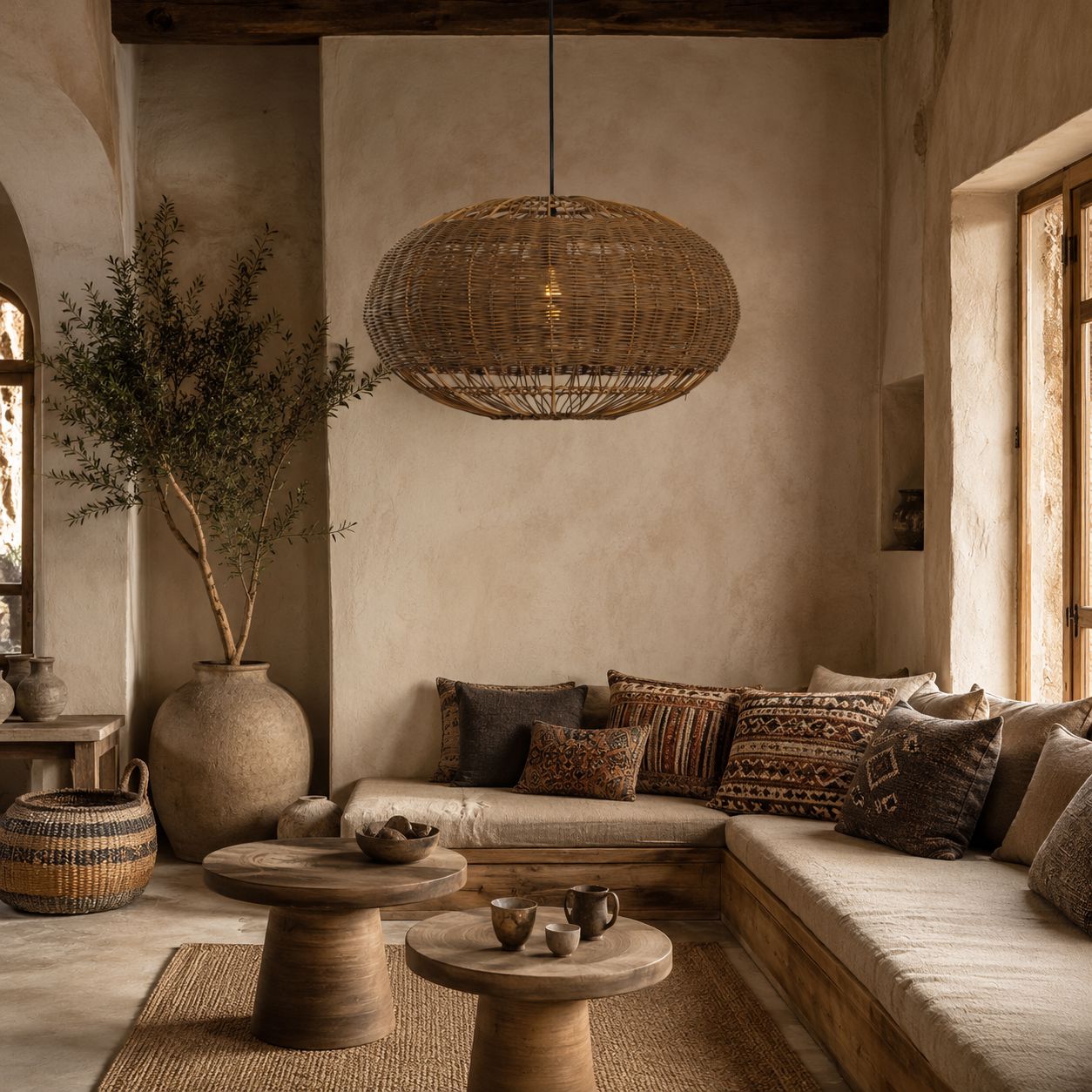 Lightsin Handcrafted Rattan Pendant Light in Flat Round Basket Shape Lightsin UK