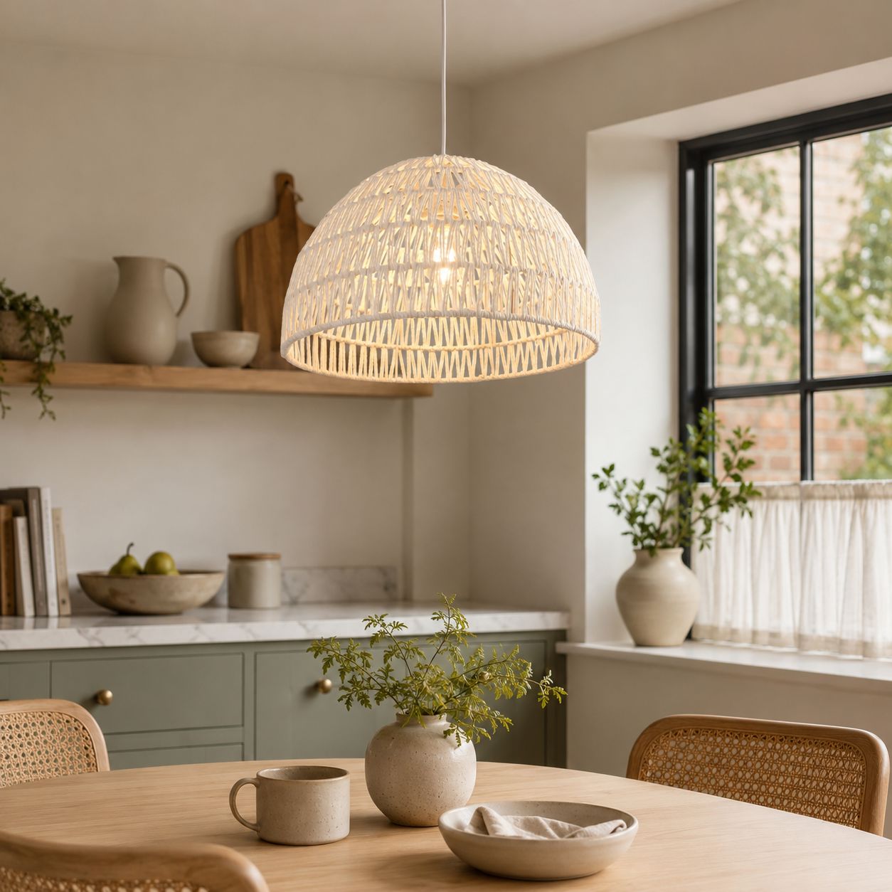 Lightsin Eco-Friendly Handwoven White Rope Ceiling Pendant Light for Bedroom, Kitchen & Living Room Lightsin UK