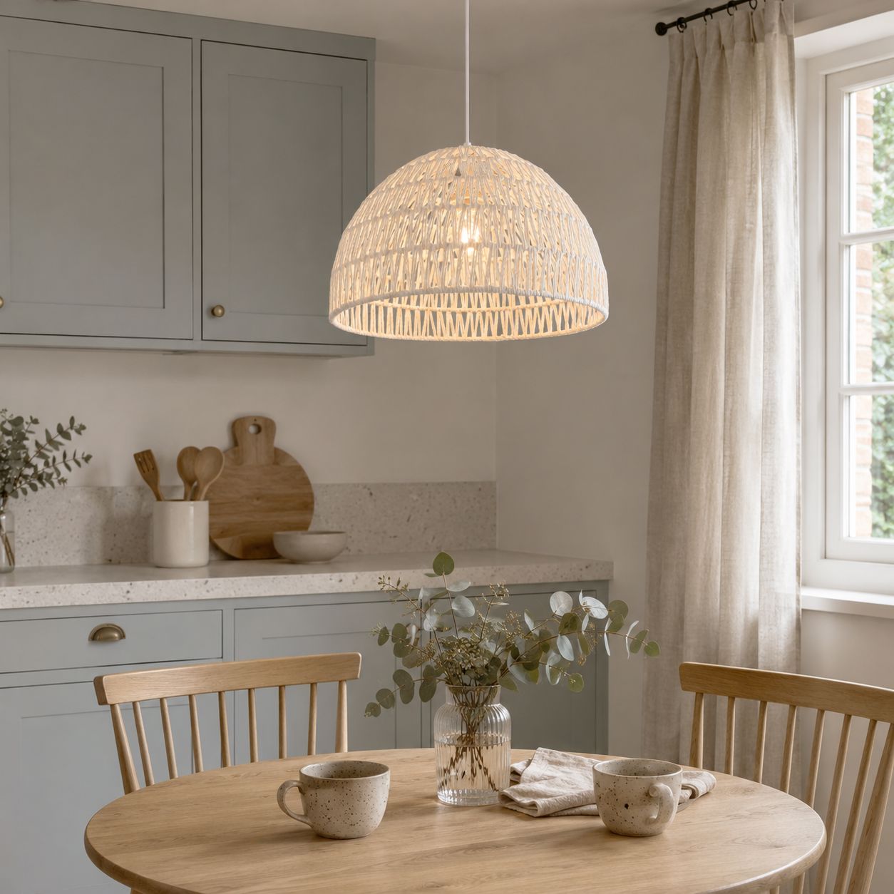 Lightsin Eco-Friendly Handwoven White Rope Ceiling Pendant Light for Bedroom, Kitchen & Living Room Lightsin UK