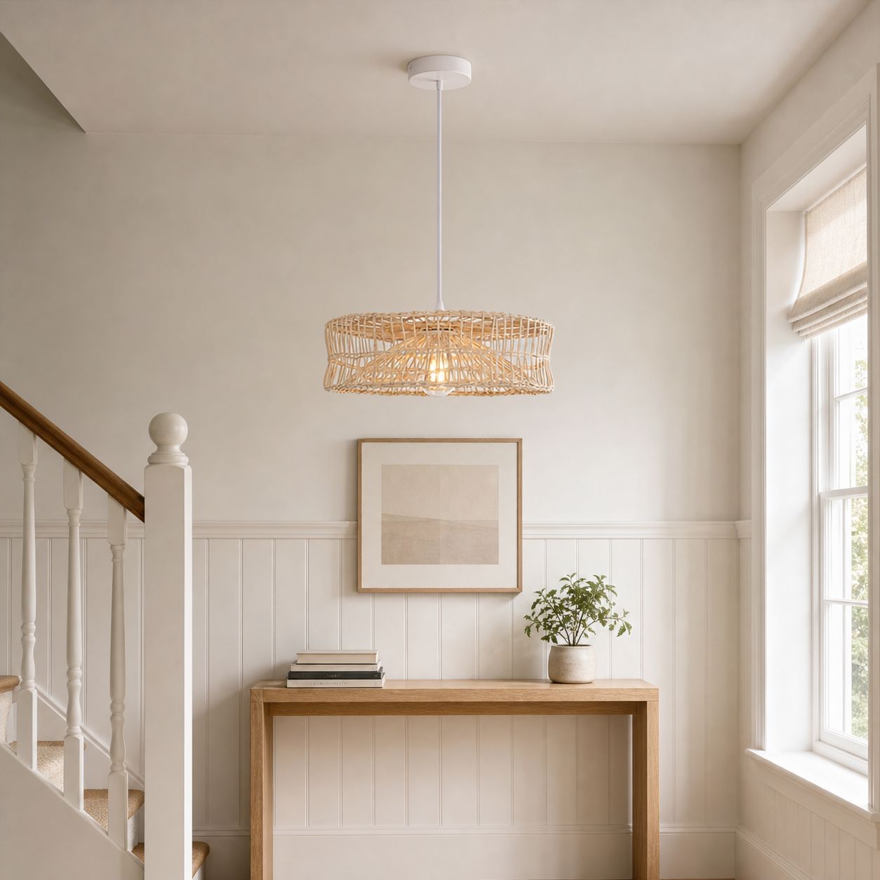 Lightsin Shallow Rattan Pendant Light for Kitchen Island Dining Area or Reading Corner Lightsin UK