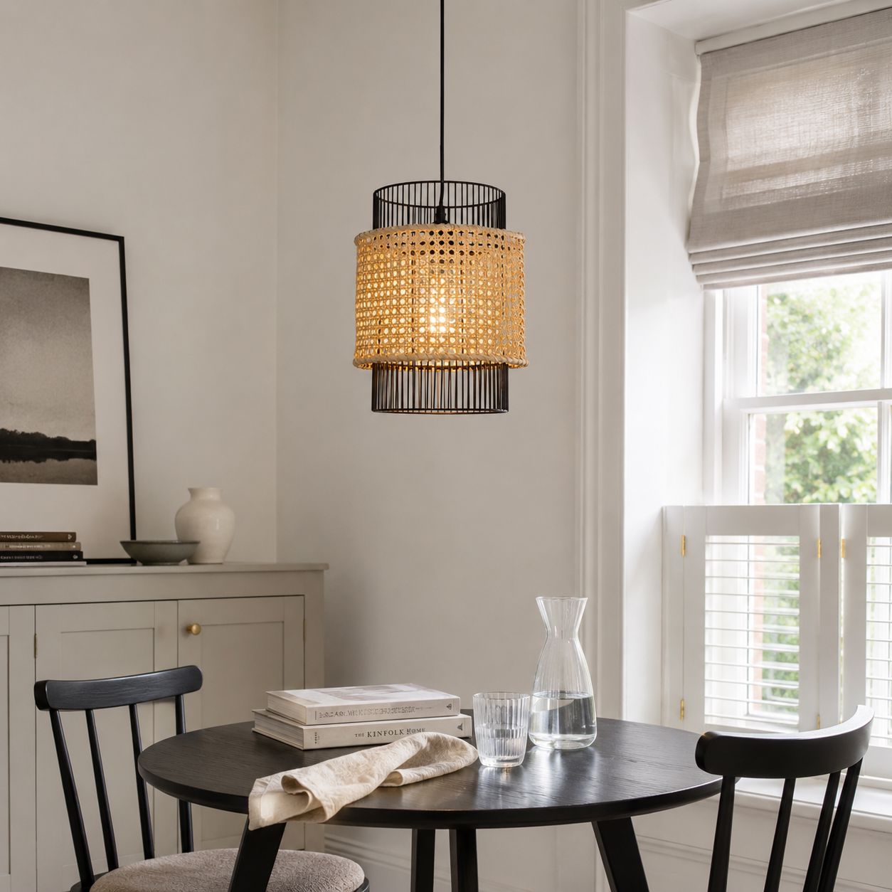 Glyph-Lightsin Elegant Black Frame with Handwoven Rattan Pendant Light Lightsin UK