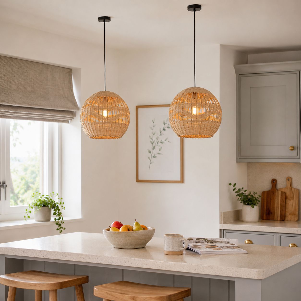 Lightsin Handwoven Rattan Pendant Light – Boho-Chic Ceiling Pendant Light for Dining Rooms, Living Spaces, and Wicker Interior Lighting Lightsin UK