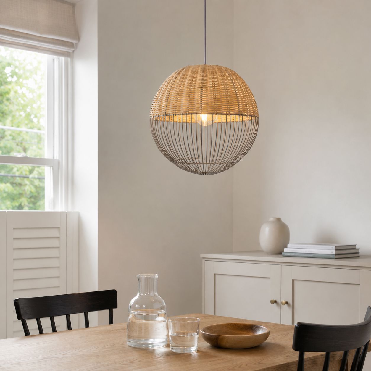 Lightsin Chic Rattan and Metal Pendant Light for Kitchen Lightsin UK