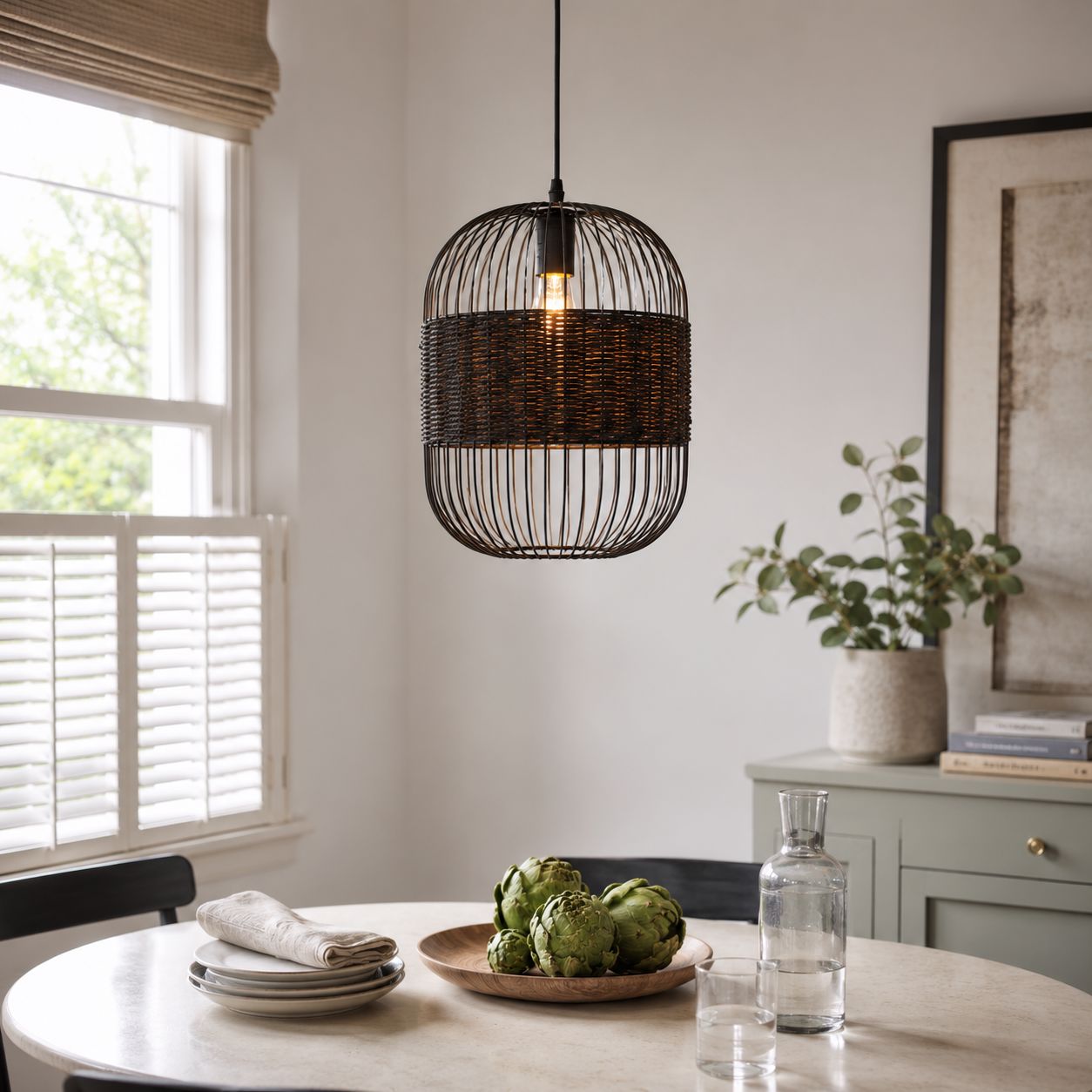 Glyph-Lightsin Black Handcrafted Pendant Light Industrial Rattan Design for Home Decor Lightsin UK