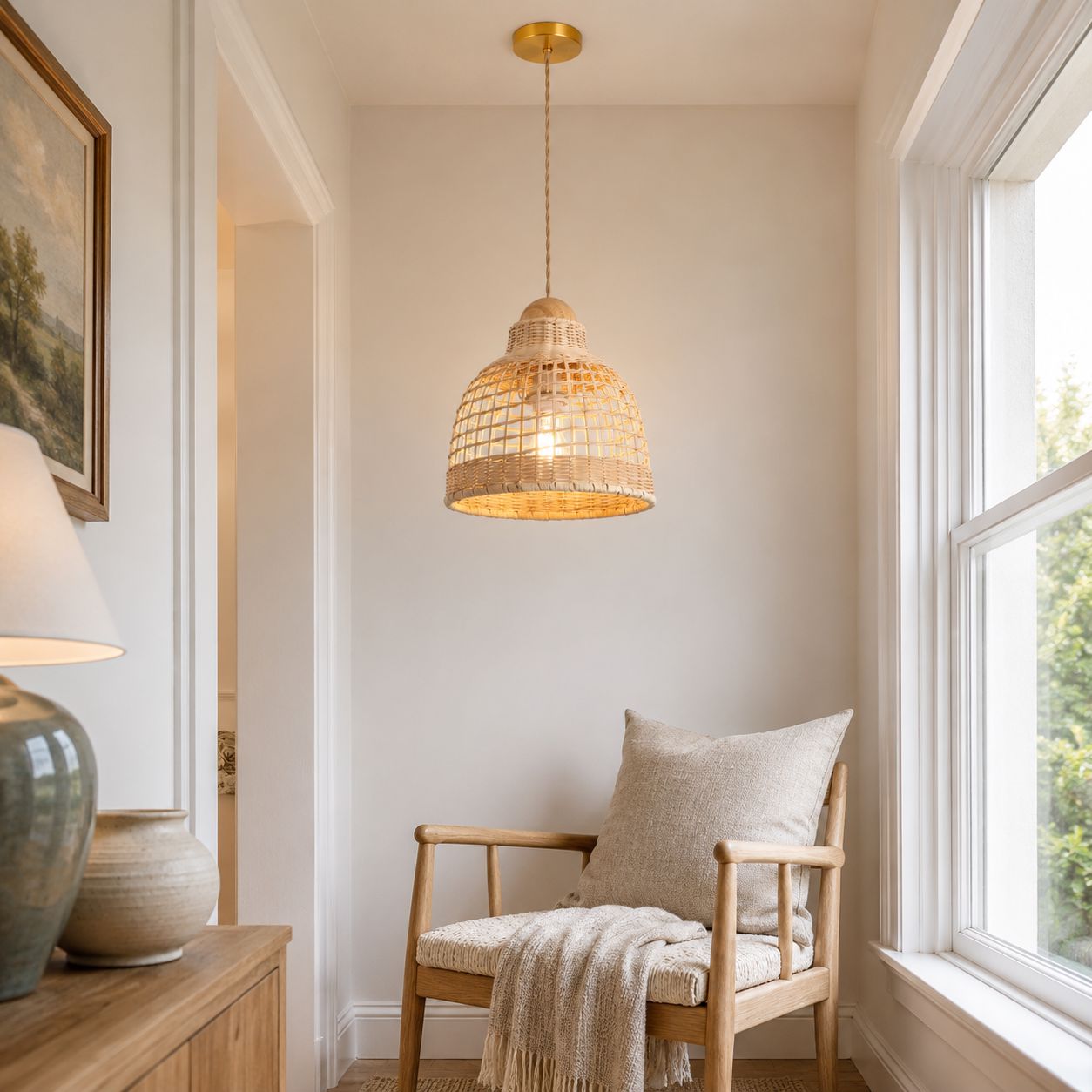 Lightsin Cella-Elegant Vintage Woven Rattan Minimalist Pendant Light Lightsin UK