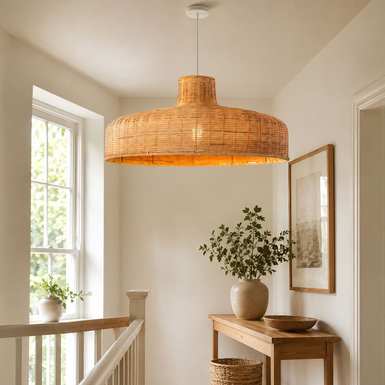 Lightsin Flat Teapot-Shaped Japanese Rattan Pendant Light – Natural Elegance Lightsin UK