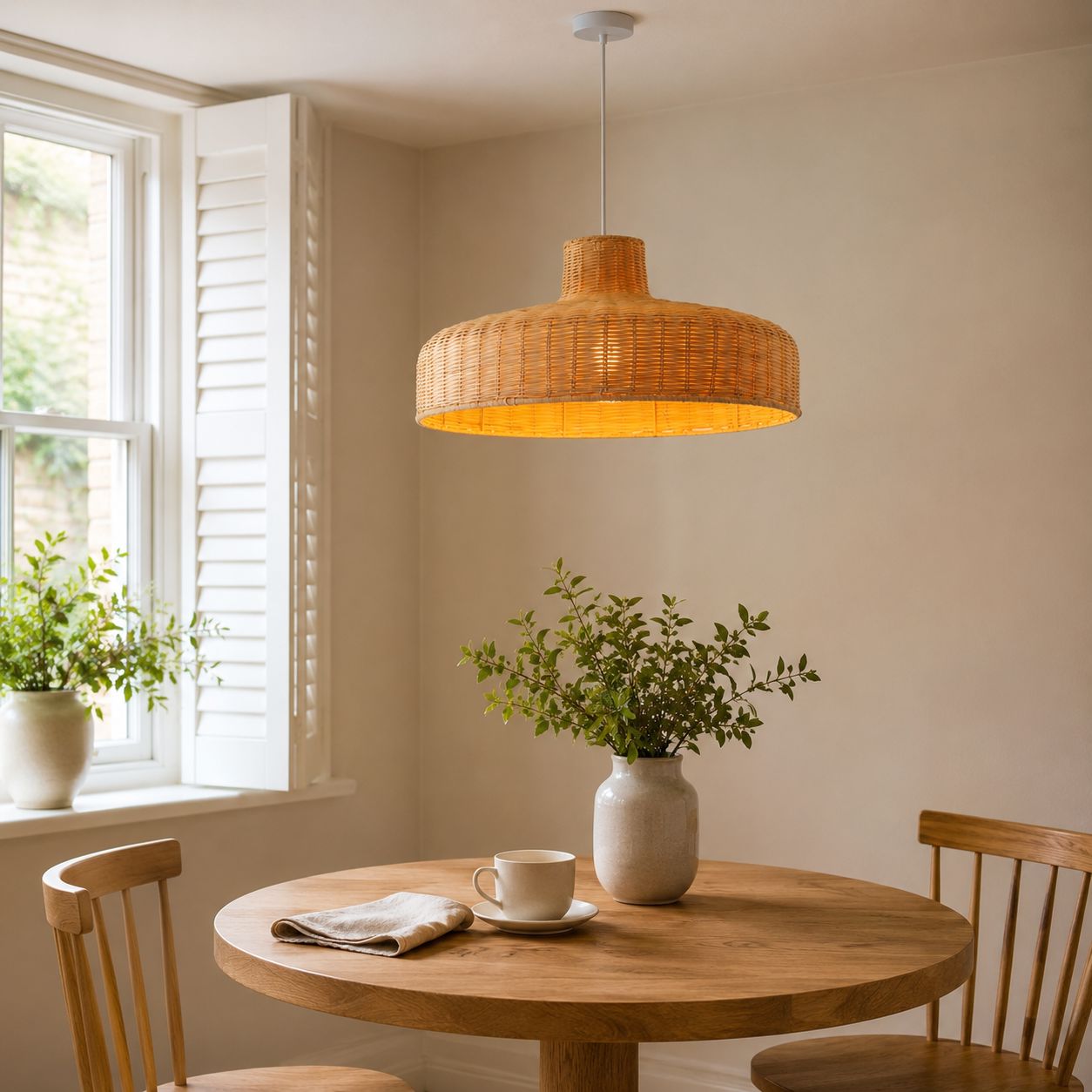 Lightsin Flat Teapot-Shaped Japanese Rattan Pendant Light – Natural Elegance Lightsin UK