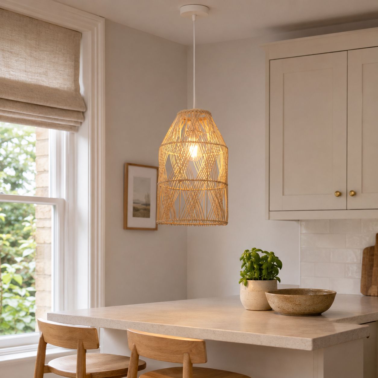 Lightsin Handwoven Rattan Pendant Light with Criss-Cross Pattern Lightsin UK