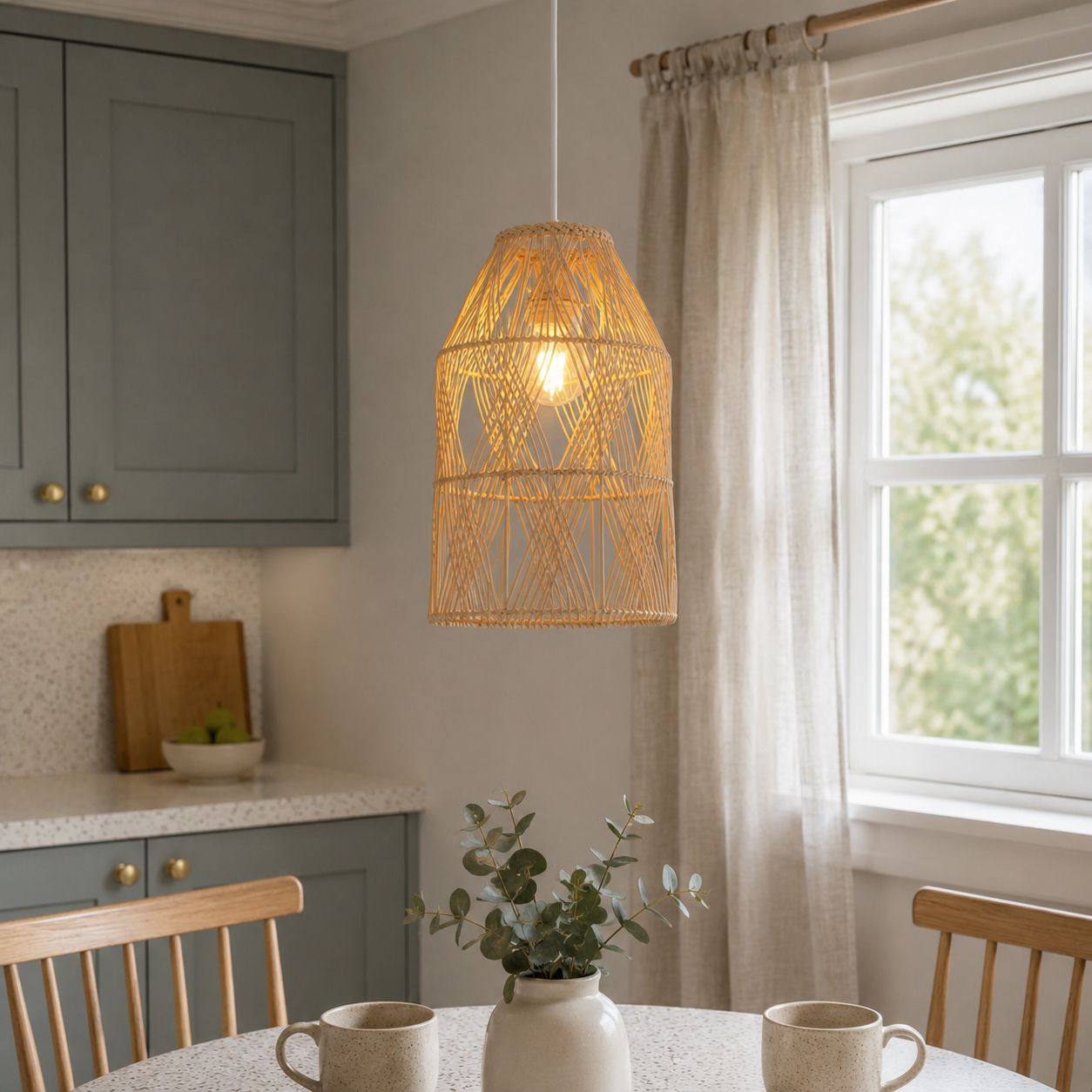 Lightsin Handwoven Rattan Pendant Light with Criss-Cross Pattern Lightsin UK