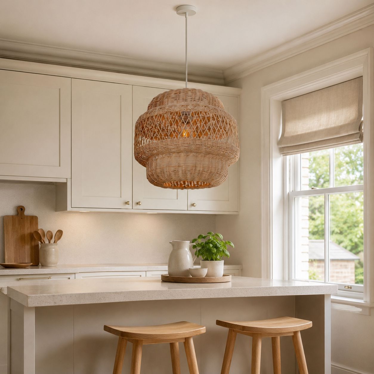 Lightsin Hollow Weave Rattan Pendant Light for Living Room, Dining Room & Bedroom Lightsin UK