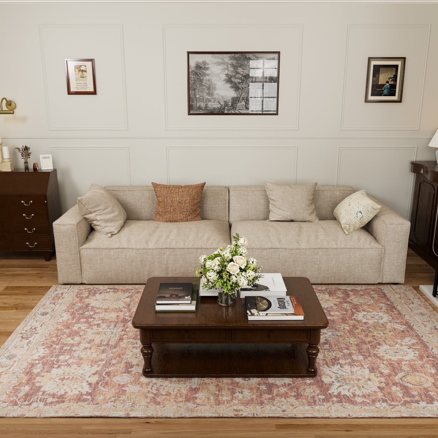 Elegant Linen Tofu Block Fabric Down Sofa