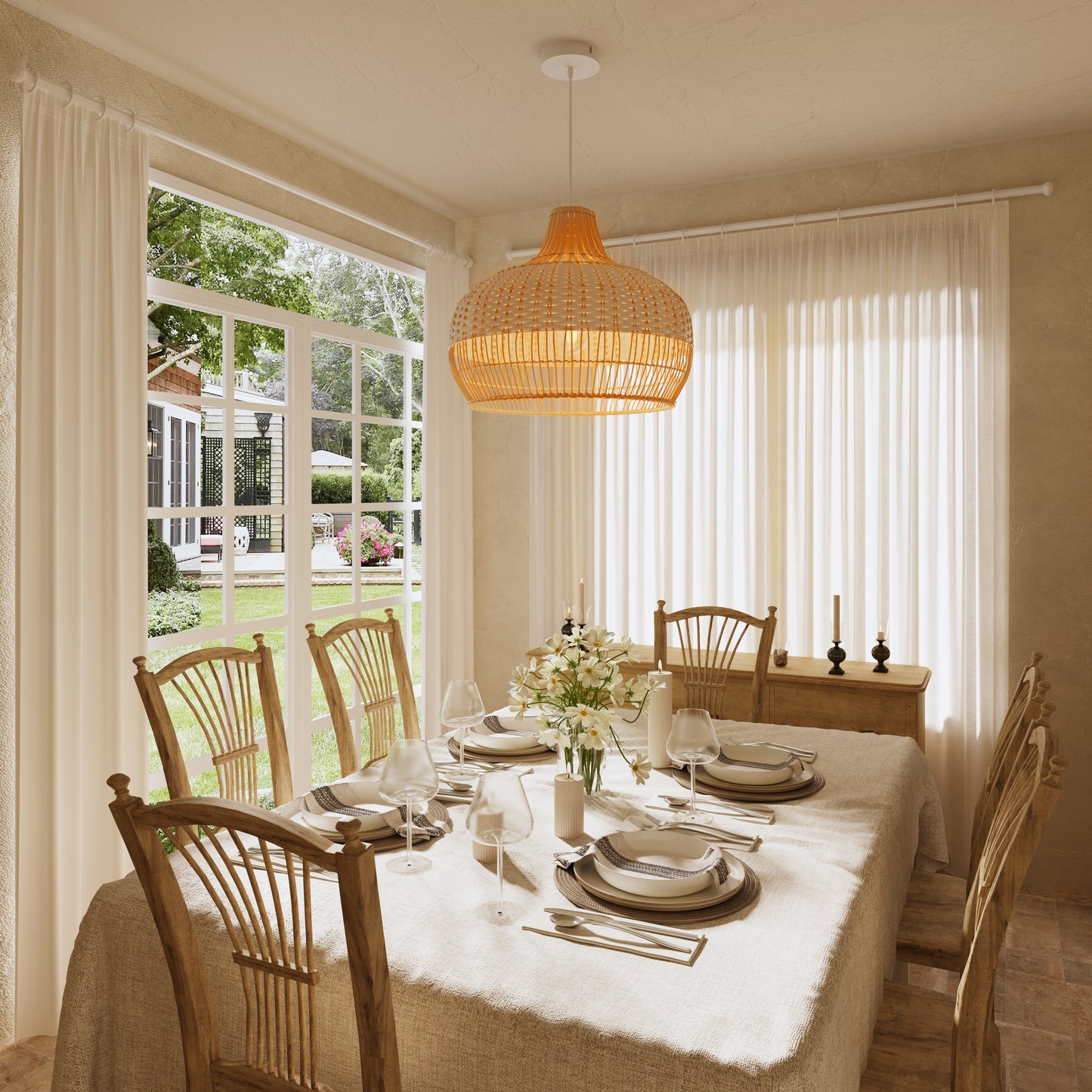 Cella-Handwoven Rattan Pendant Light for Kitchen and Boho-Style Interiors