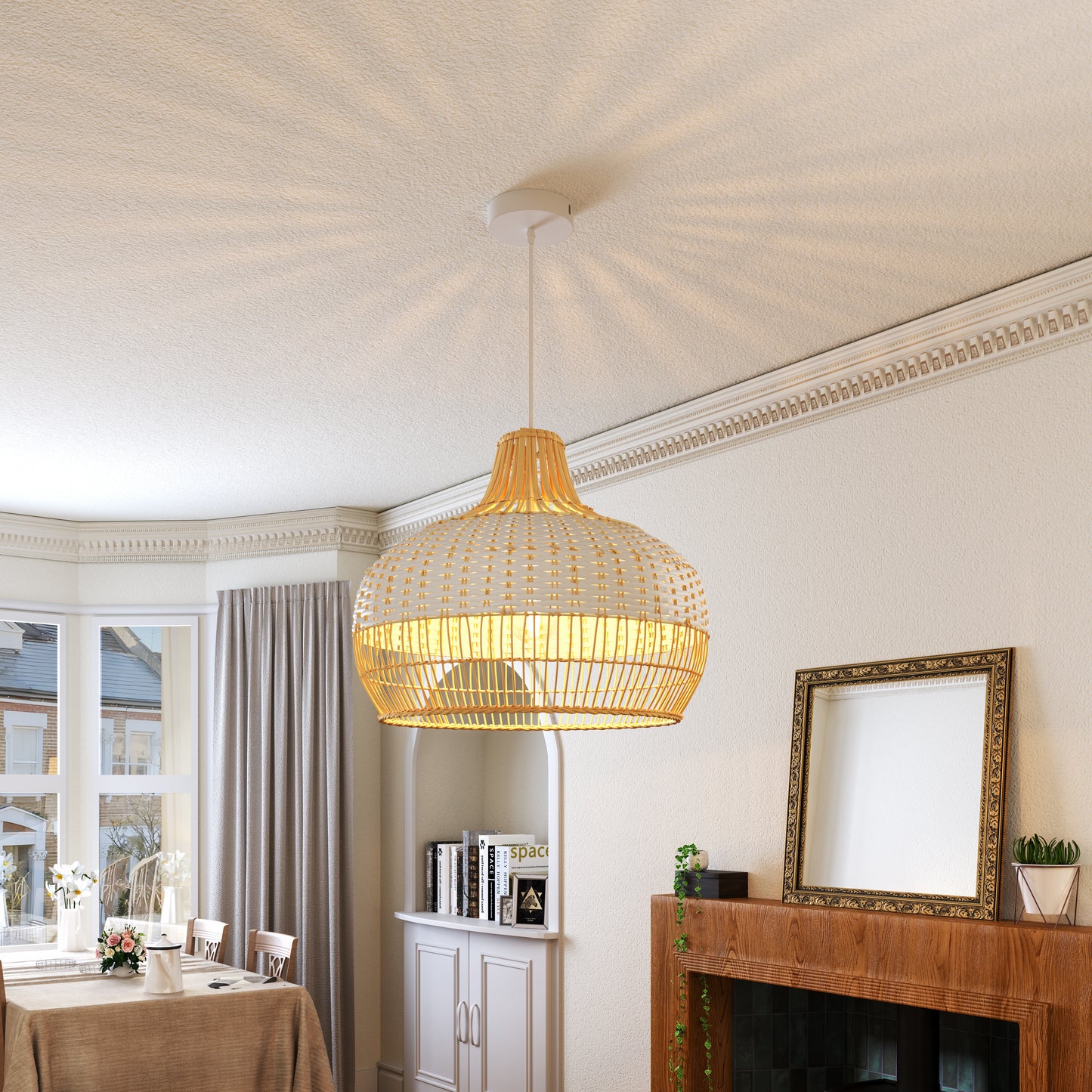 Cella-Handwoven Rattan Pendant Light for Kitchen and Boho-Style Interiors
