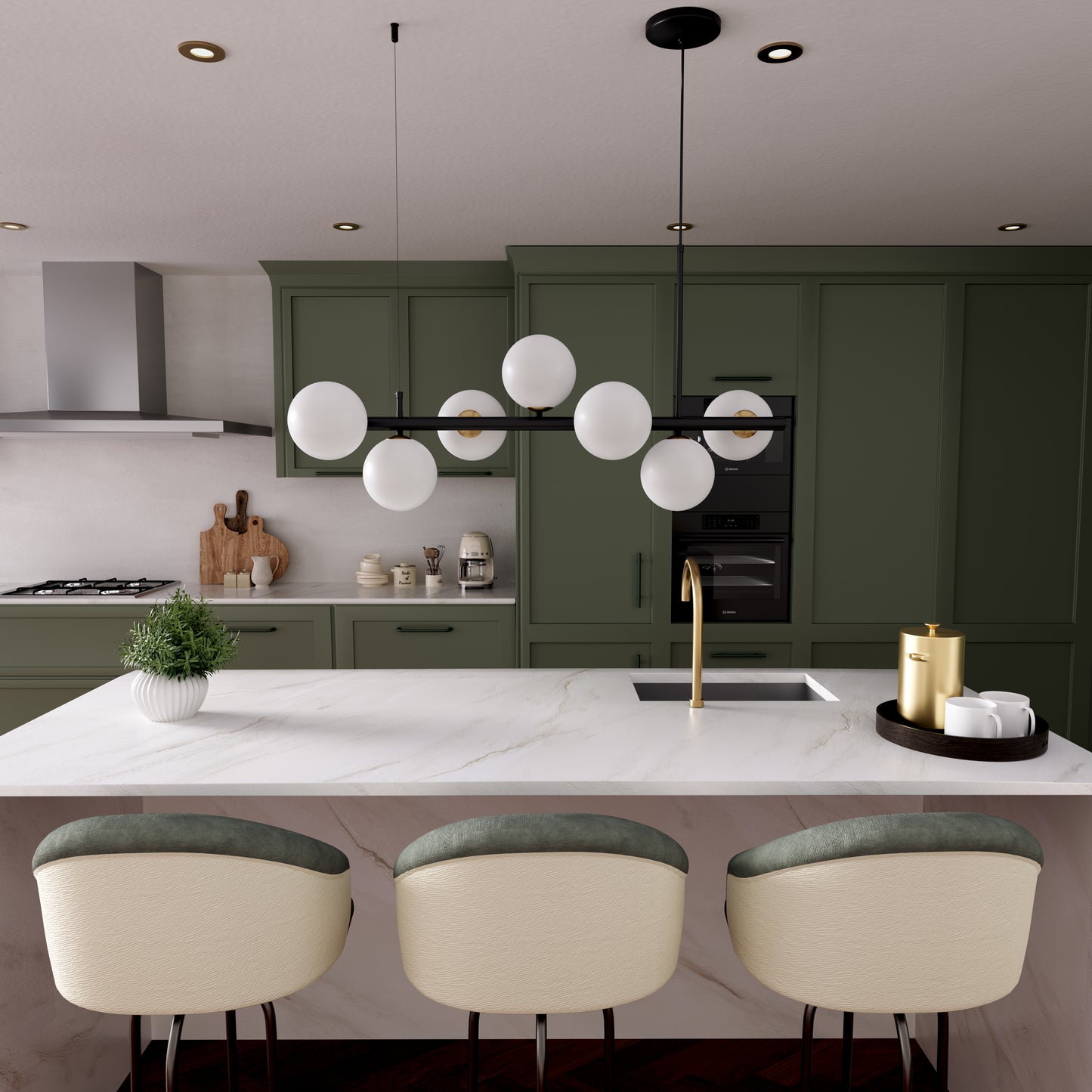 Cumulus - Modern Metal Chandelier with LED White Shade