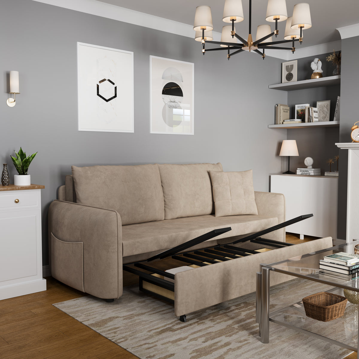 Upgrade Adjustable Multifunctional 3 Seater Sofa Bed with Storage Space