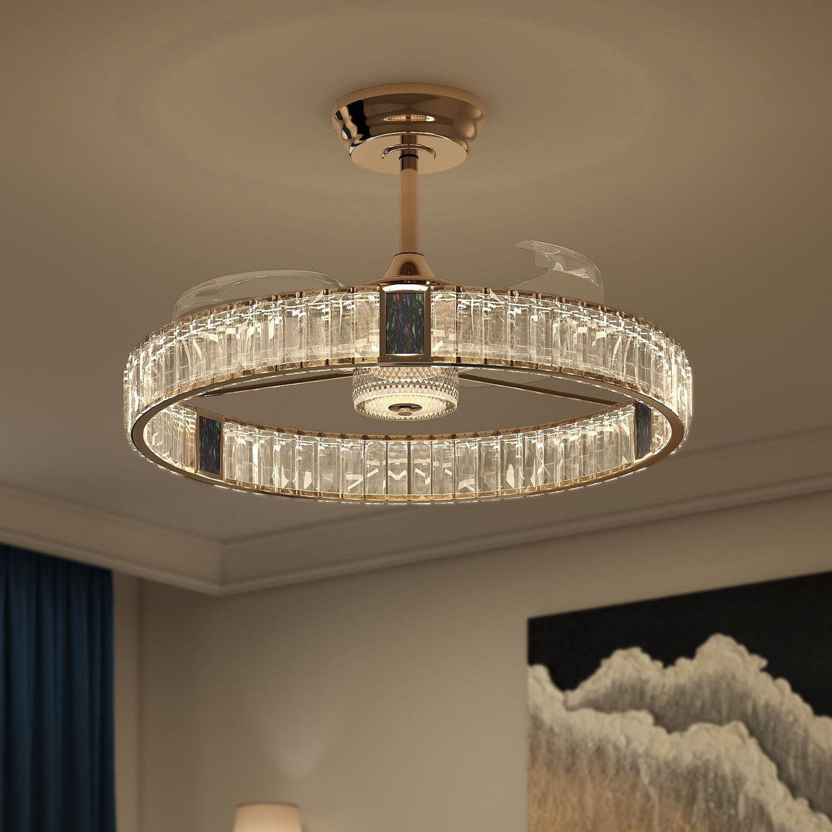 Lightsin 60cm gold crystal ceiling fan with LED light and remote control