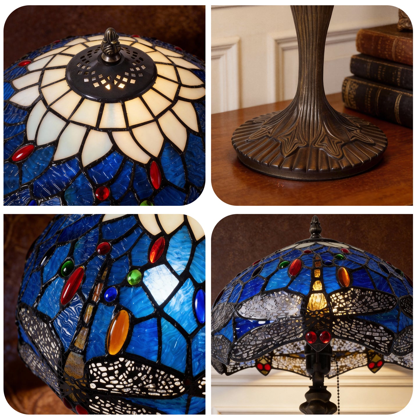 Tiffany Table Lamp | Handcrafted Stained Glass Dragonfly Series