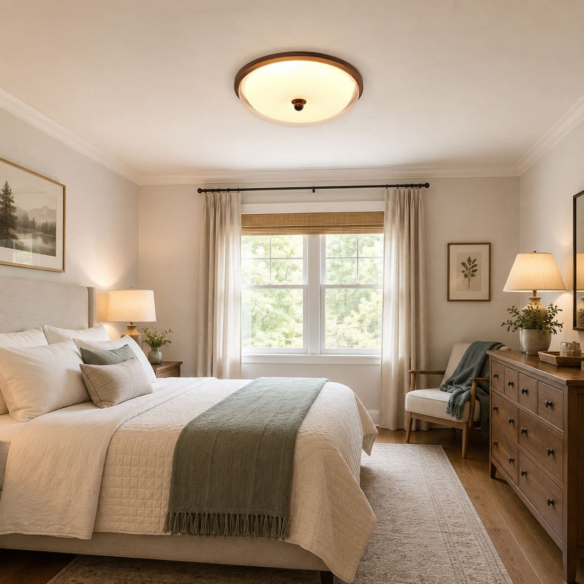 walnut ribbed acrylic ceiling light in a soft neutral room setting
