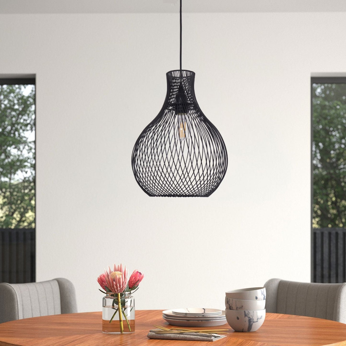 Lightsin Minimalist Black Wire Cage Pendant Light for Home Decor Lightsin UK
