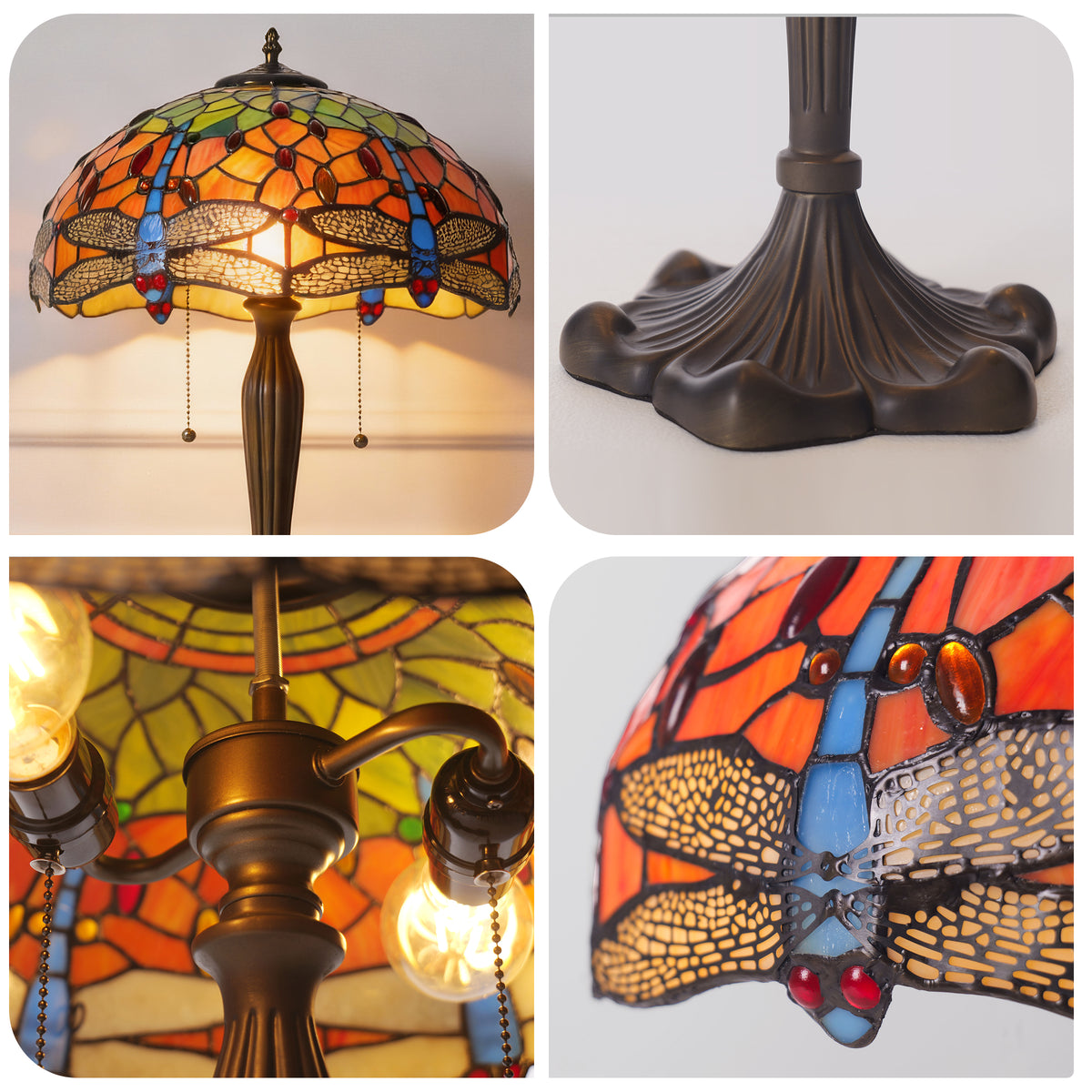 Tiffany Table Lamp | Handcrafted Stained Glass Dragonfly Series Blue Dragonfly