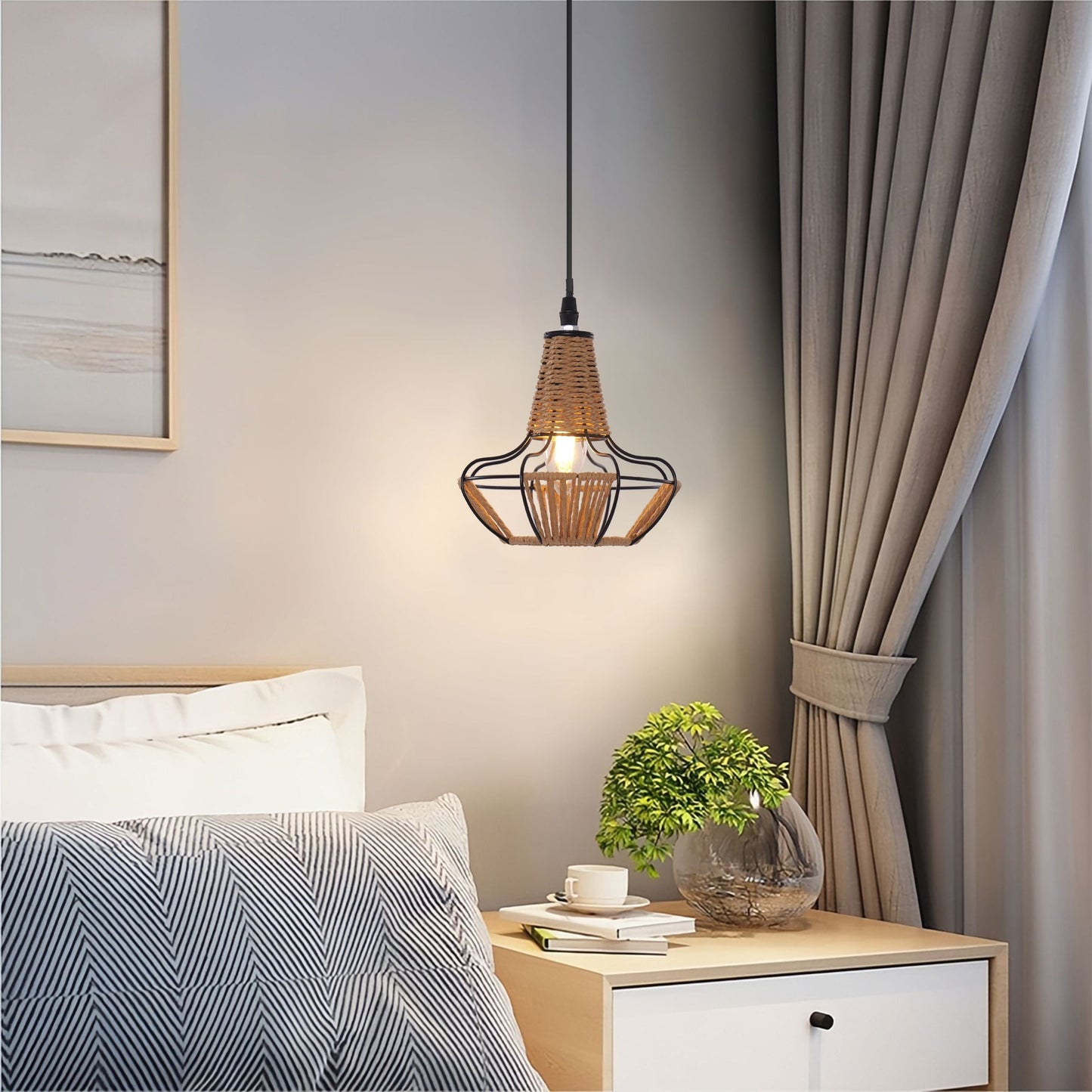 Lightsin Woven Rattan Cage Pendant Light for Natural Charm and Effortless Elegance Living and Home