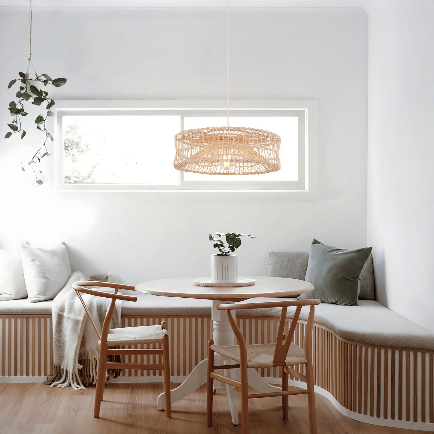 Lightsin Shallow Rattan Pendant Light for Kitchen Island Dining Area or Reading Corner Lightsin UK