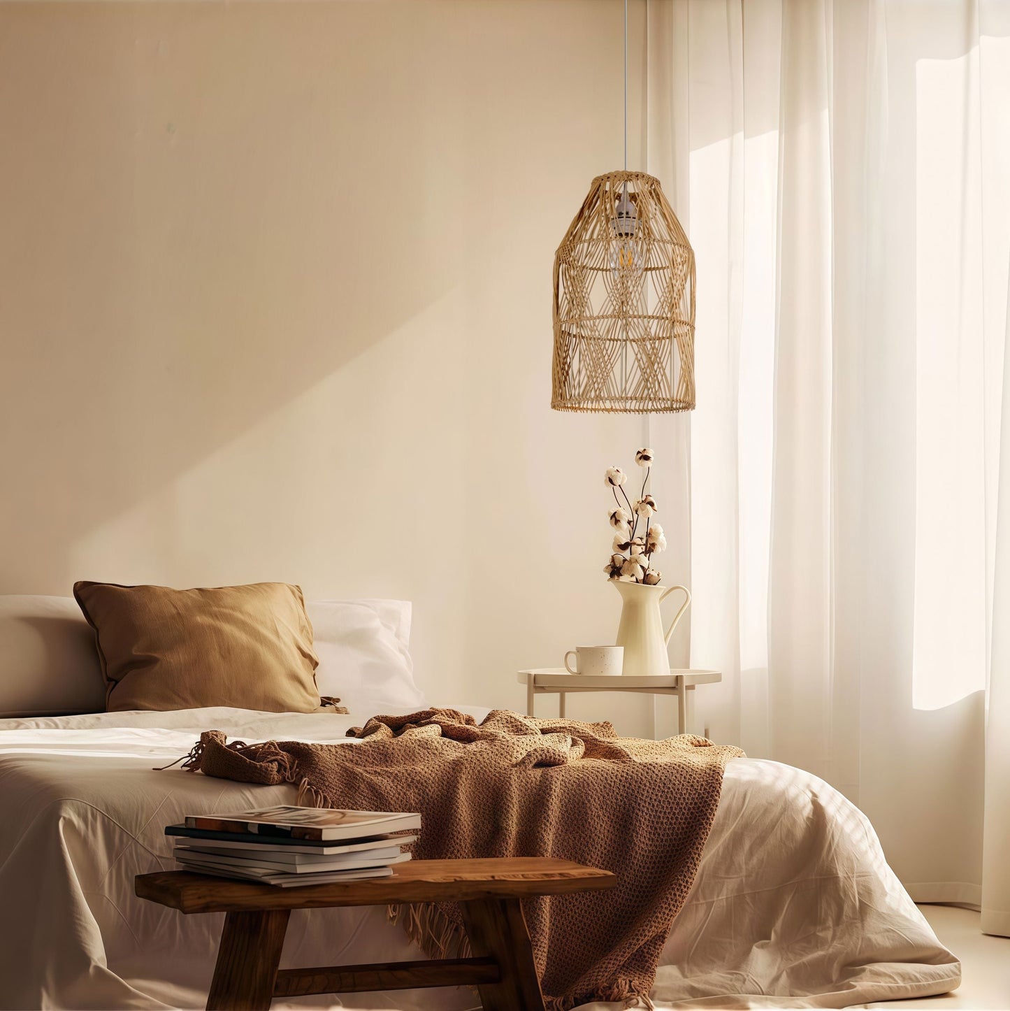 Lightsin Handwoven Rattan Pendant Light with Criss-Cross Pattern Lightsin UK
