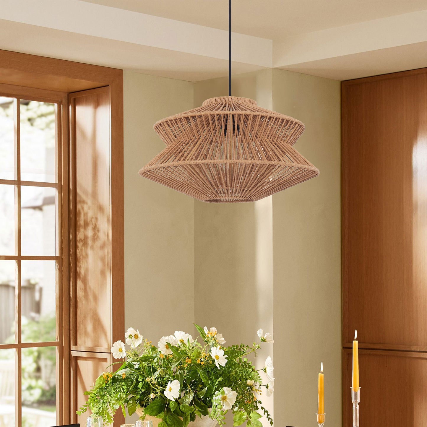 Lightsin Khaki Handwoven Paper Rope Pendant Light with Iron Frame Lightsin UK