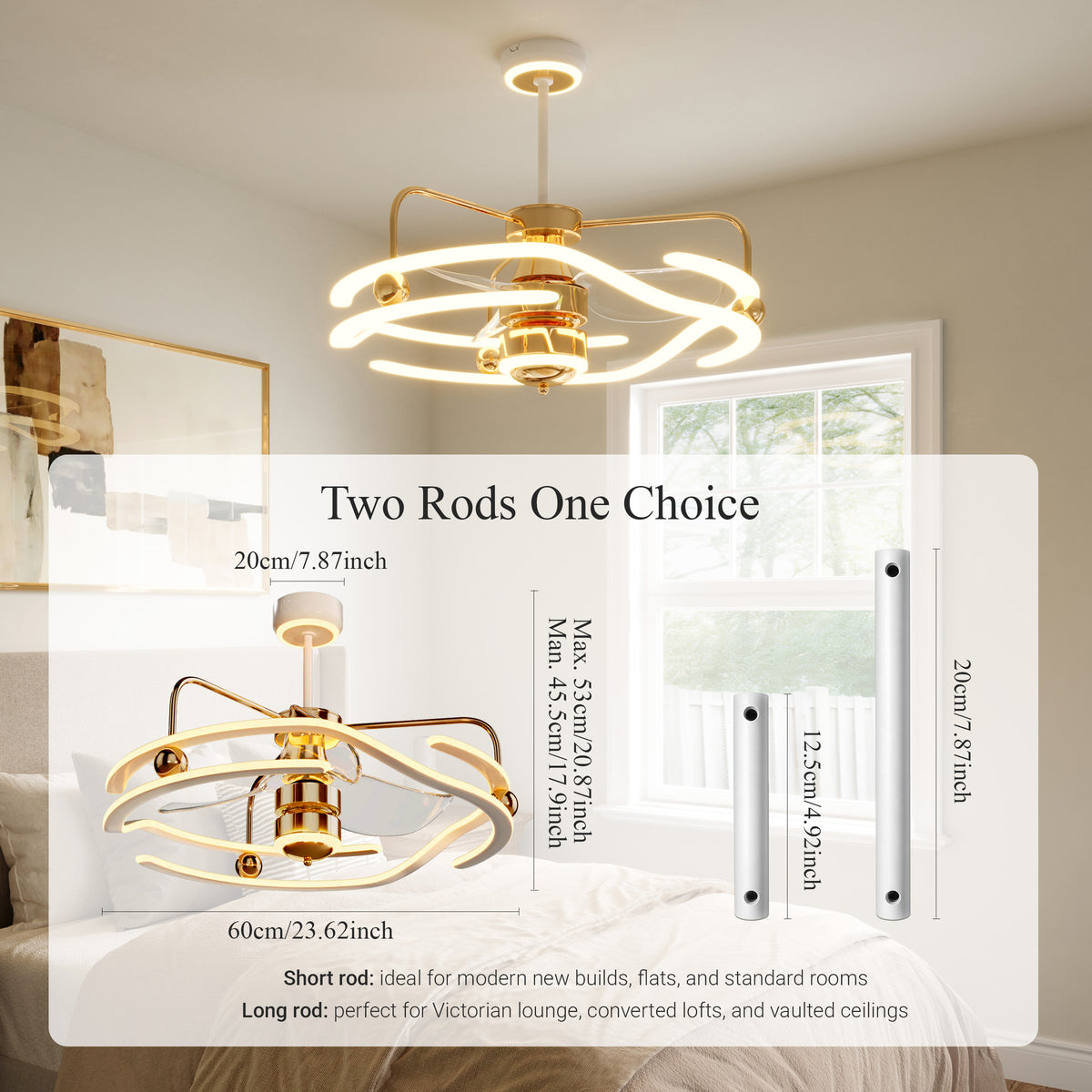 Modern Ceiling Fan Light with Remote Control Low-Noise Adjustable Fan Light