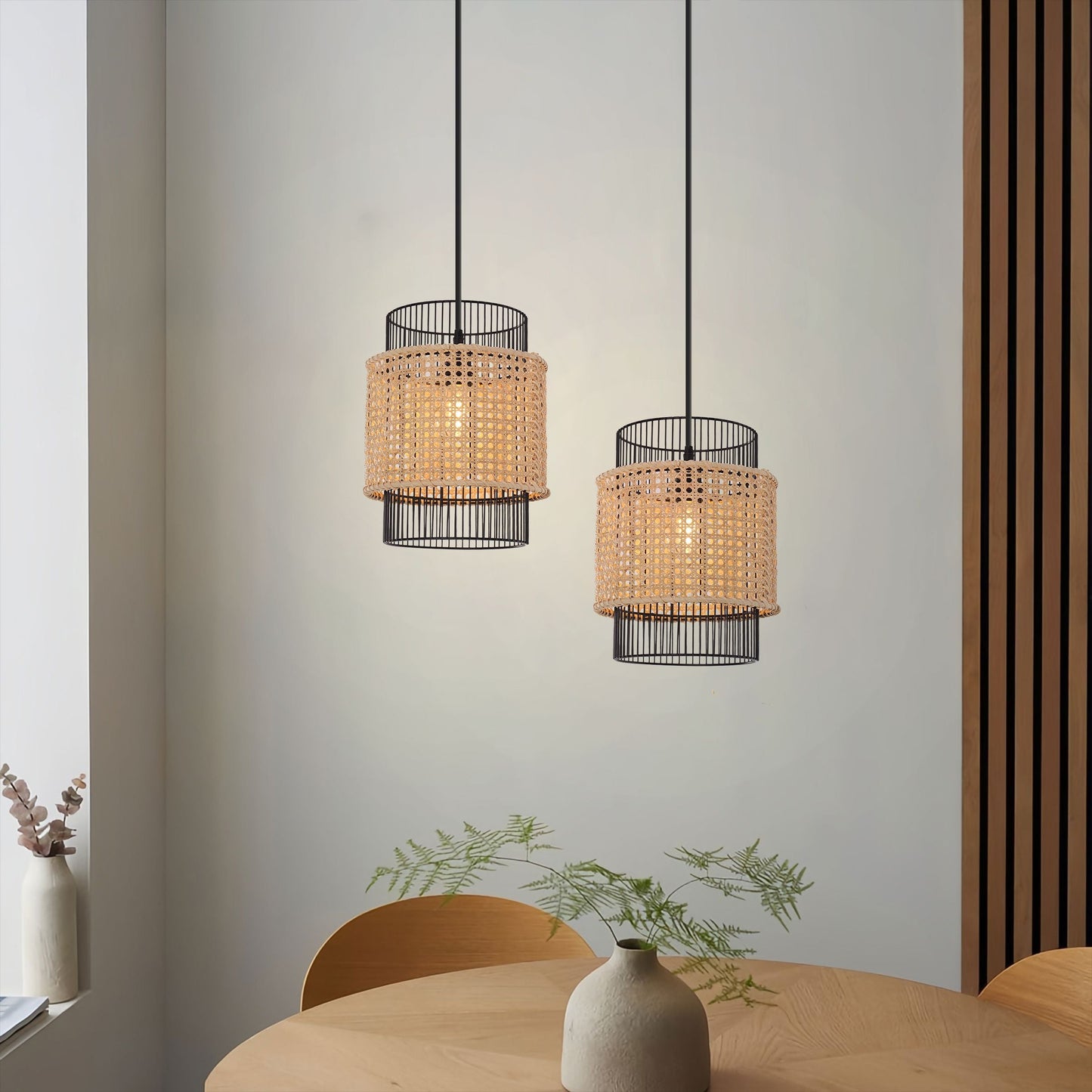 Lightsin Elegant Black Frame with Handwoven Rattan Pendant Light Lightsin UK