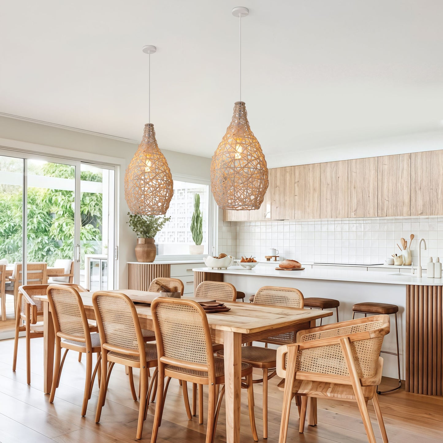 Lightsin Natural Rattan and Bamboo Pendant Light with Iron Frame Lightsin UK B 2 Units