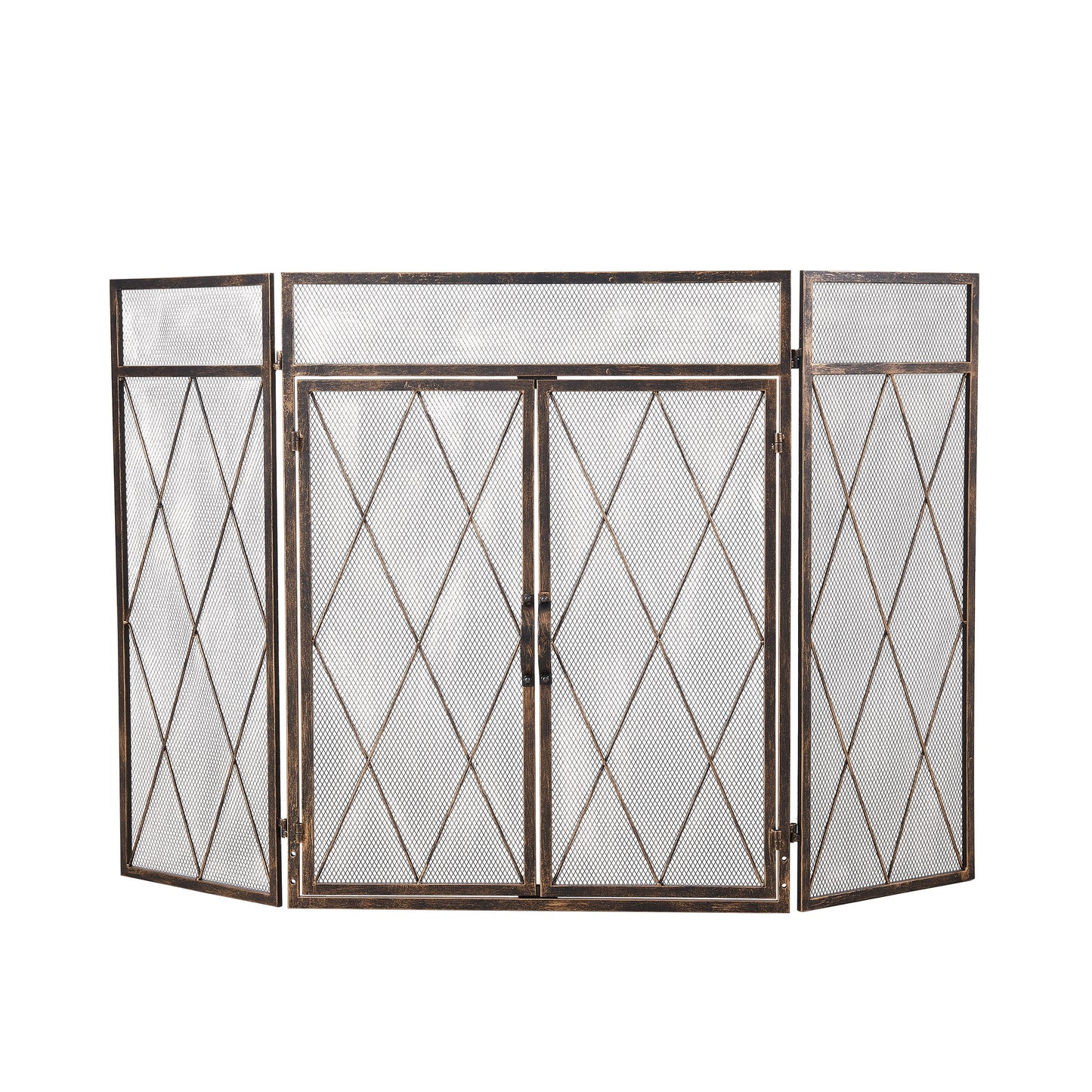 Triple-Fold Iron Fireplace Screen Antique Copper Powder Coated – 127x13x81cm