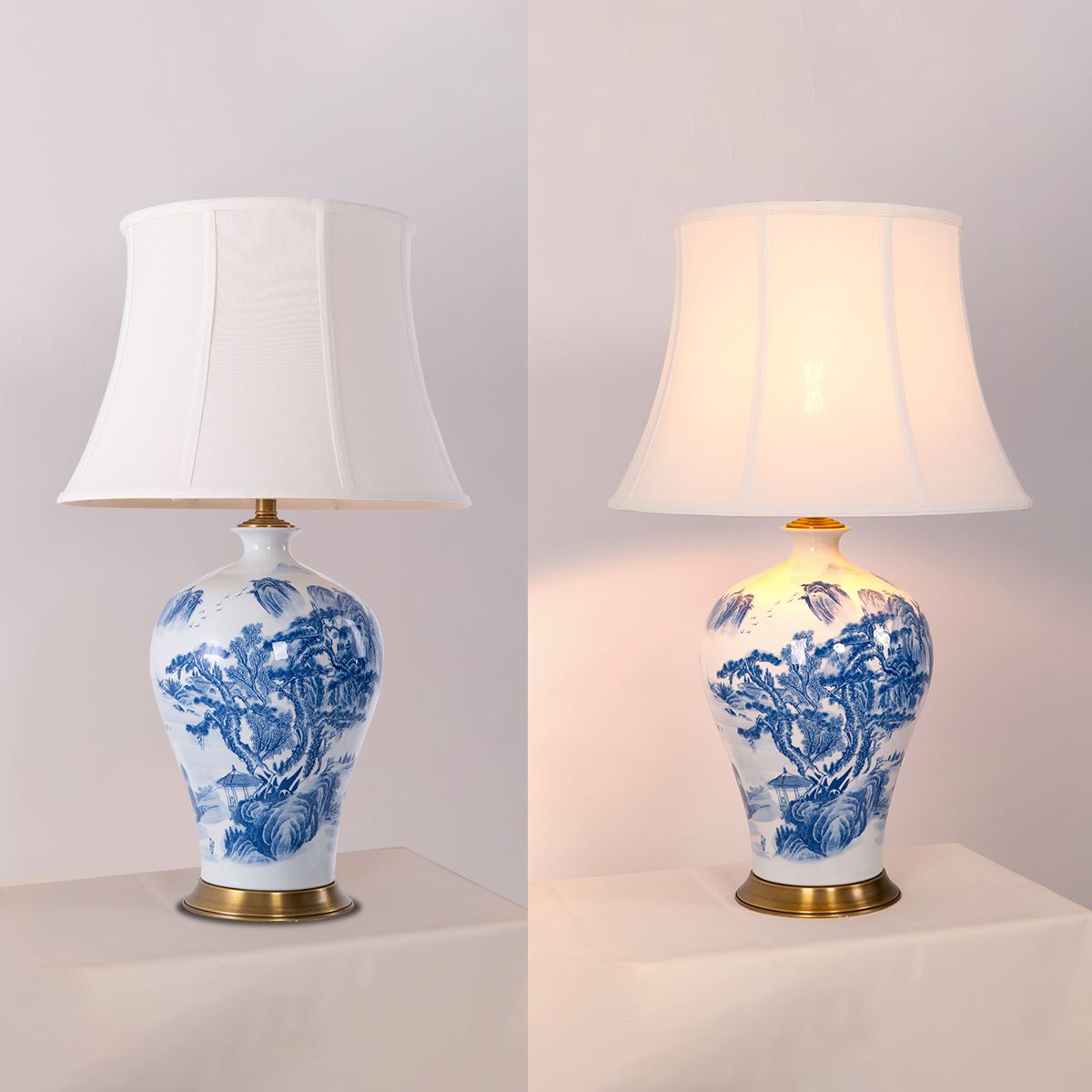 Classic Blue and White Ceramic Table Lamp with Fabric Shade Lightsin UK