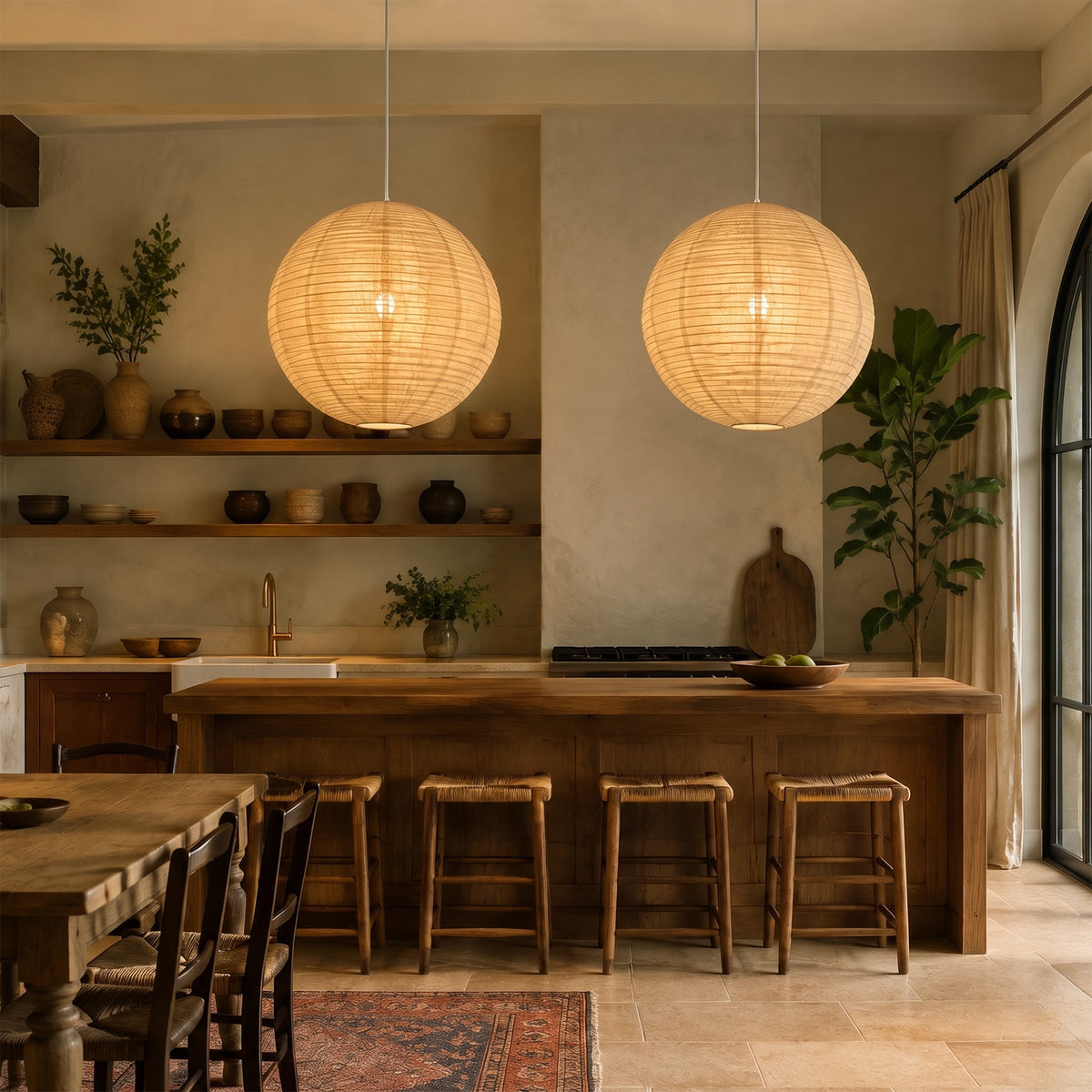 Wabi-Sabi Linen Spherical Pendant Light for Bedroom, Dining Room & Boho Interiors