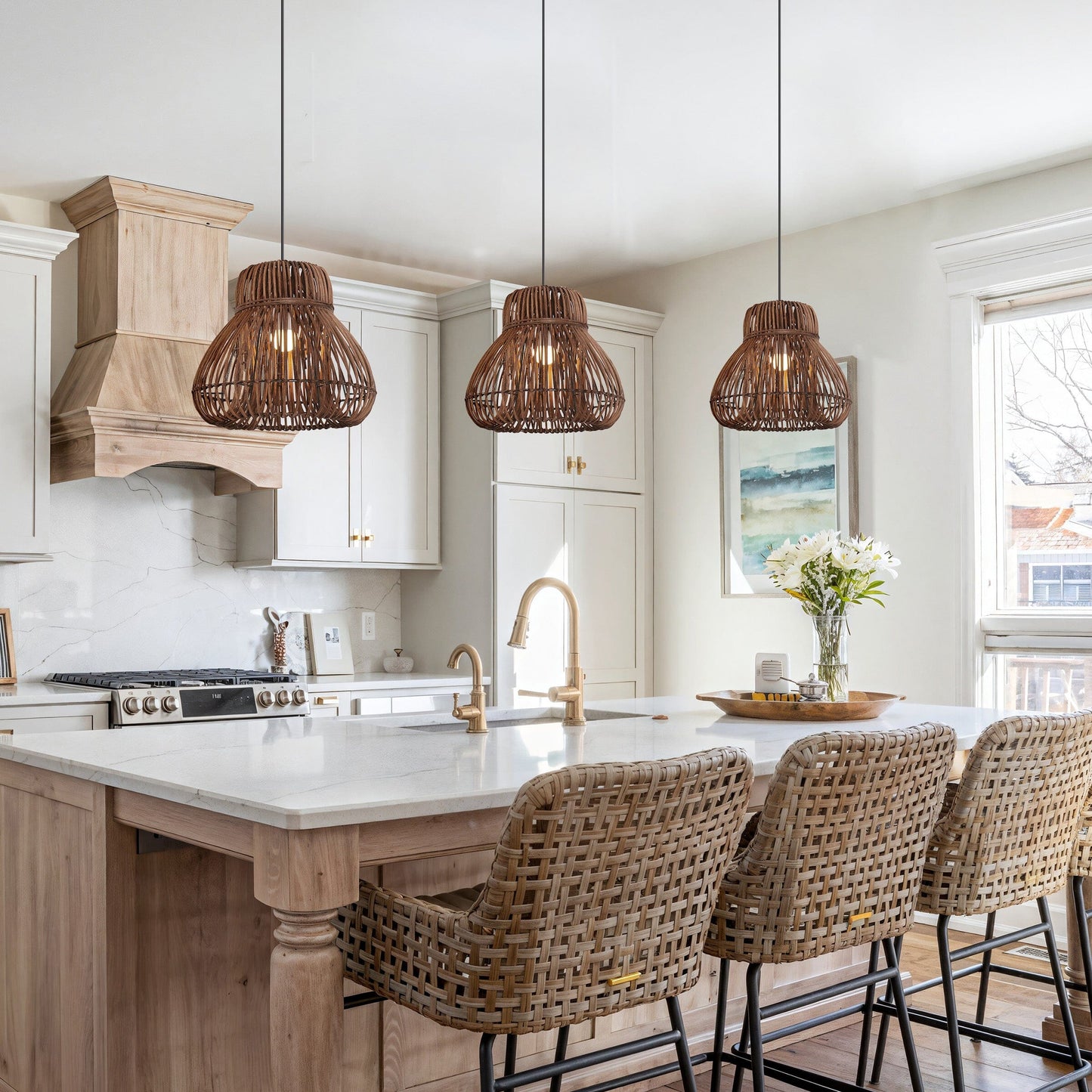 Lightsin Natural Woven Rattan Pendant Light – Handcrafted Rustic Ceiling Light for Dining Rooms, Living Spaces, and Cafés Lightsin UK
