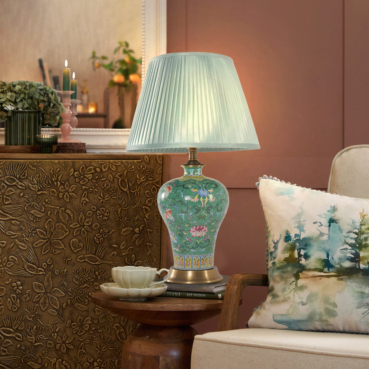 Lightsin Colorful Handcrafted Ceramic Table Lamp - Ideal for Bedroom, Desk & Living Room Lightsin UK Green S