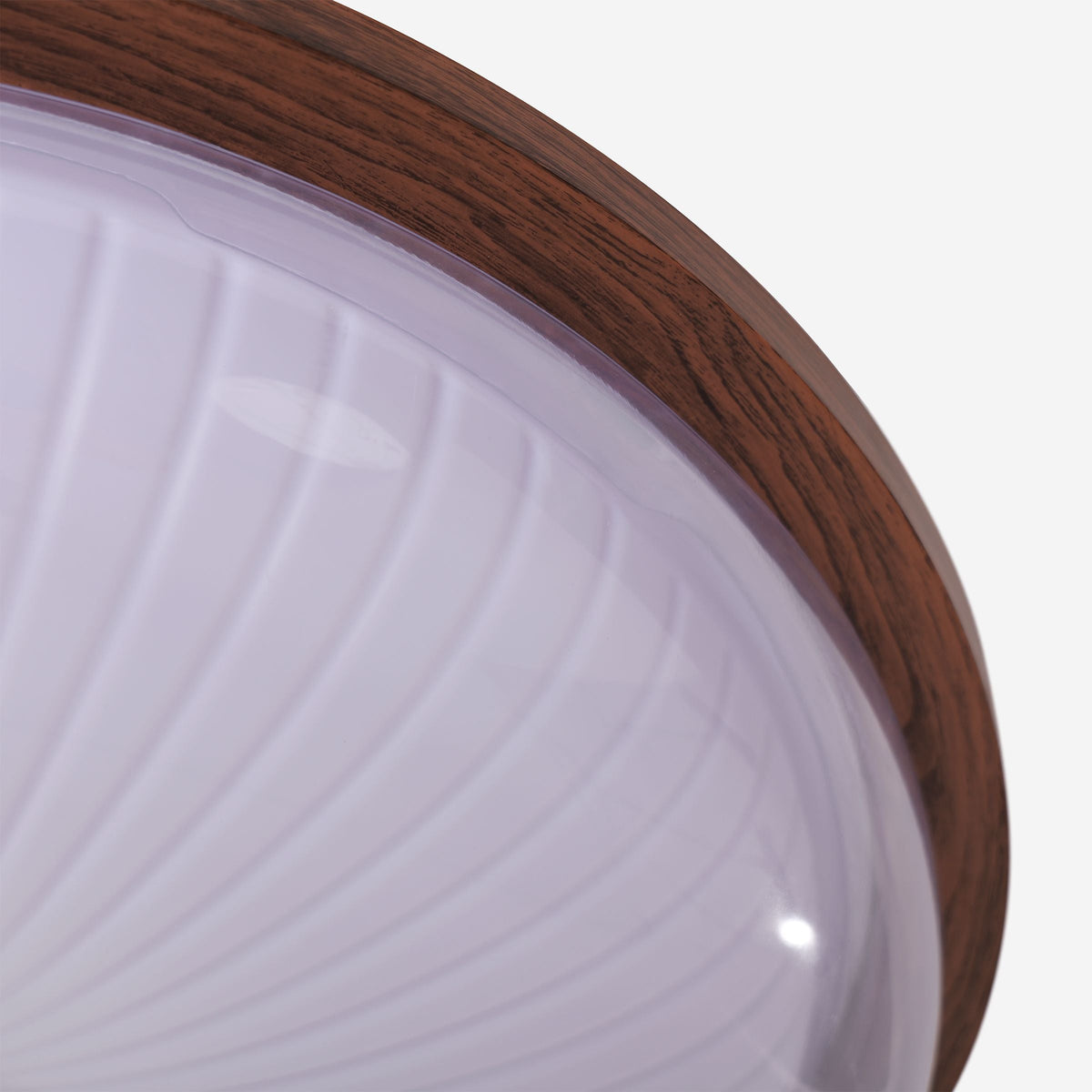walnut ribbed acrylic ceiling light in a soft neutral room setting
