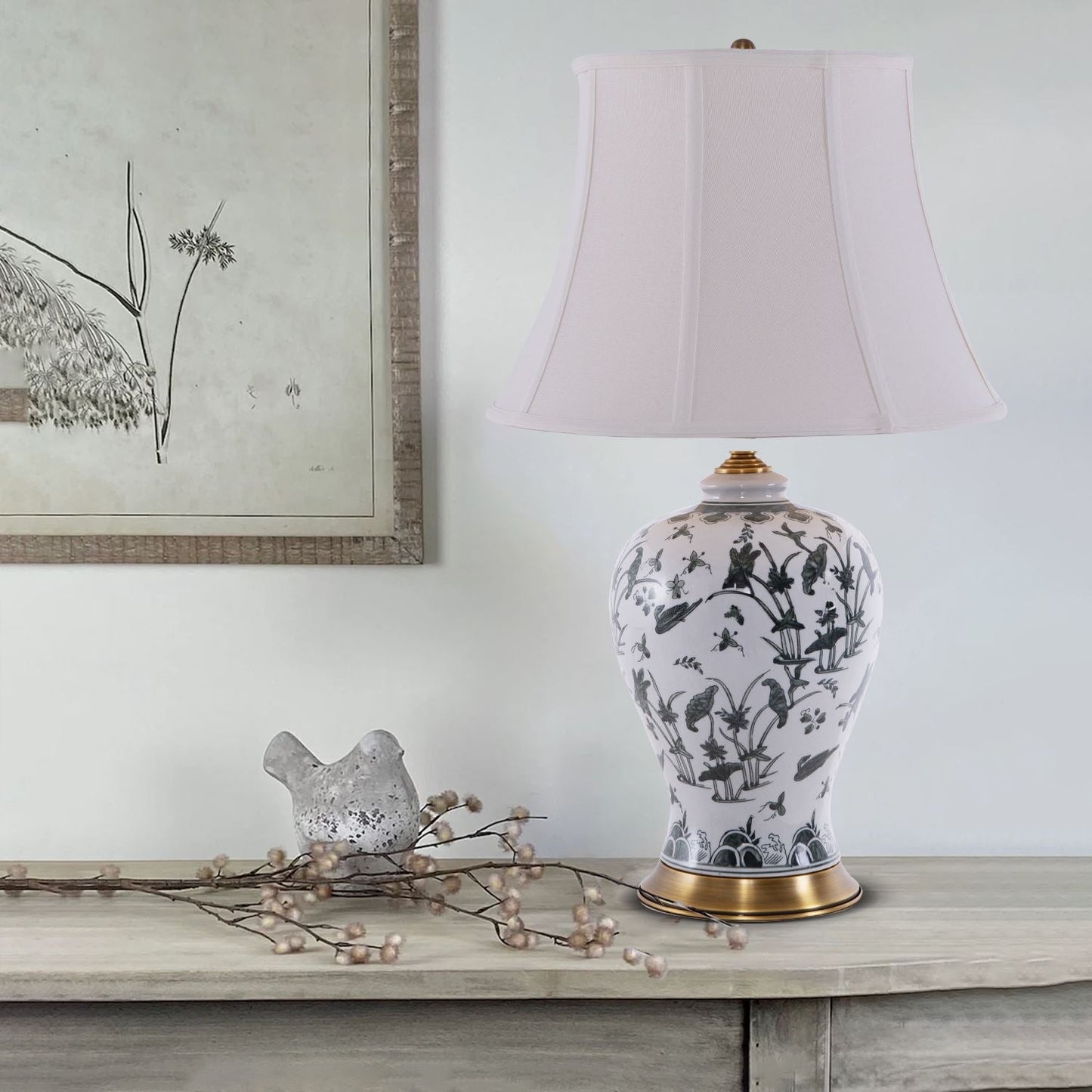 Lightsin Classic Ceramic Table Lamp with Hand-Painted Lotus Pond Details Lightsin UK