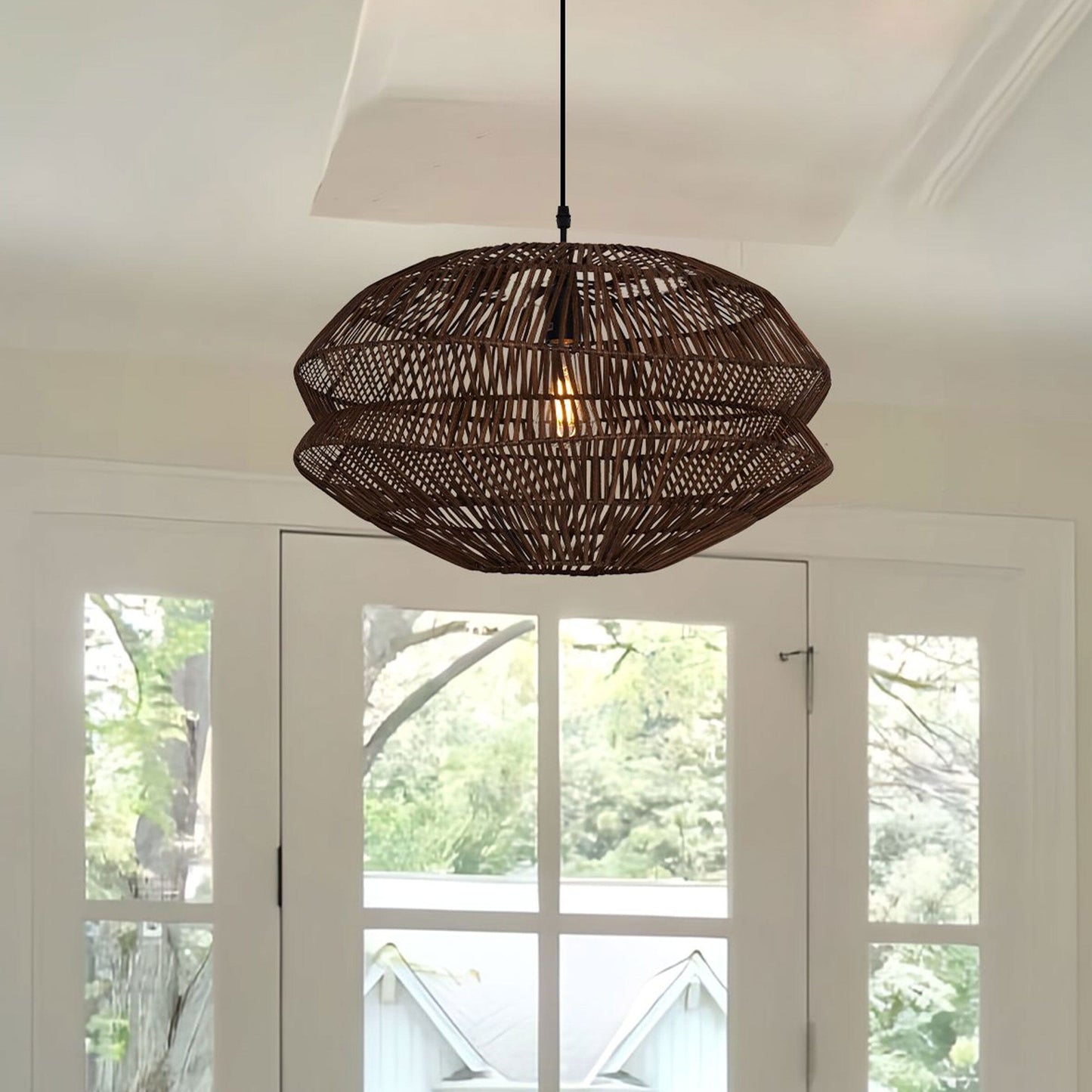 Lightsin Eco Friendly Rattan Pendant Light Handwoven Rustic Farmhouse Ceiling Light Lightsin UK