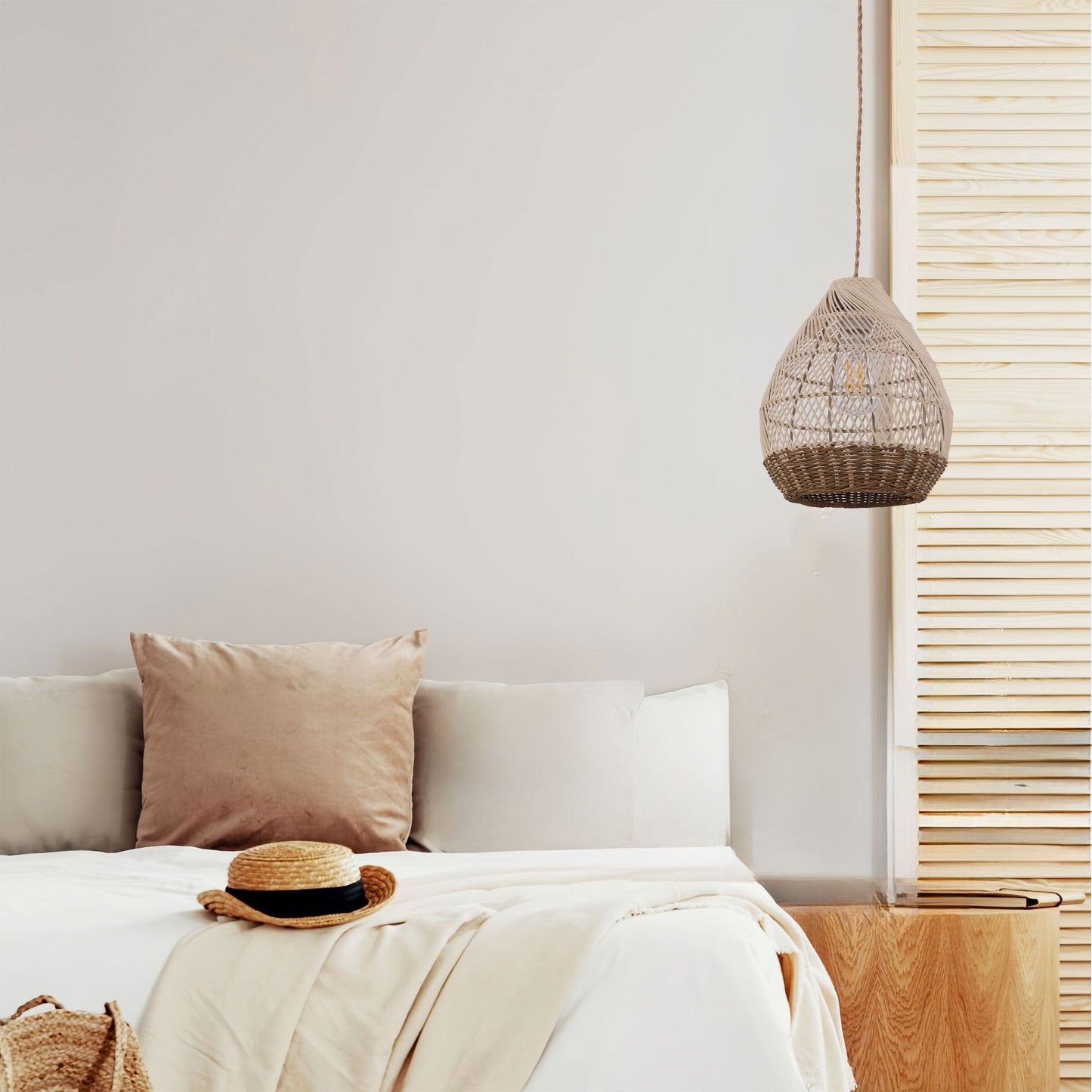 Living Nest UK Handwoven Boho Teardrop Design Rattan Iron Pendant Light Living Nest UK