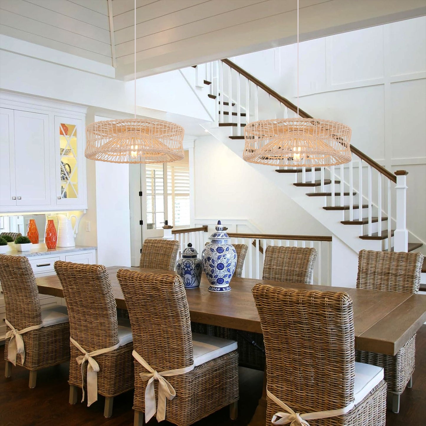 Lightsin Shallow Rattan Pendant Light for Kitchen Island Dining Area or Reading Corner Lightsin UK