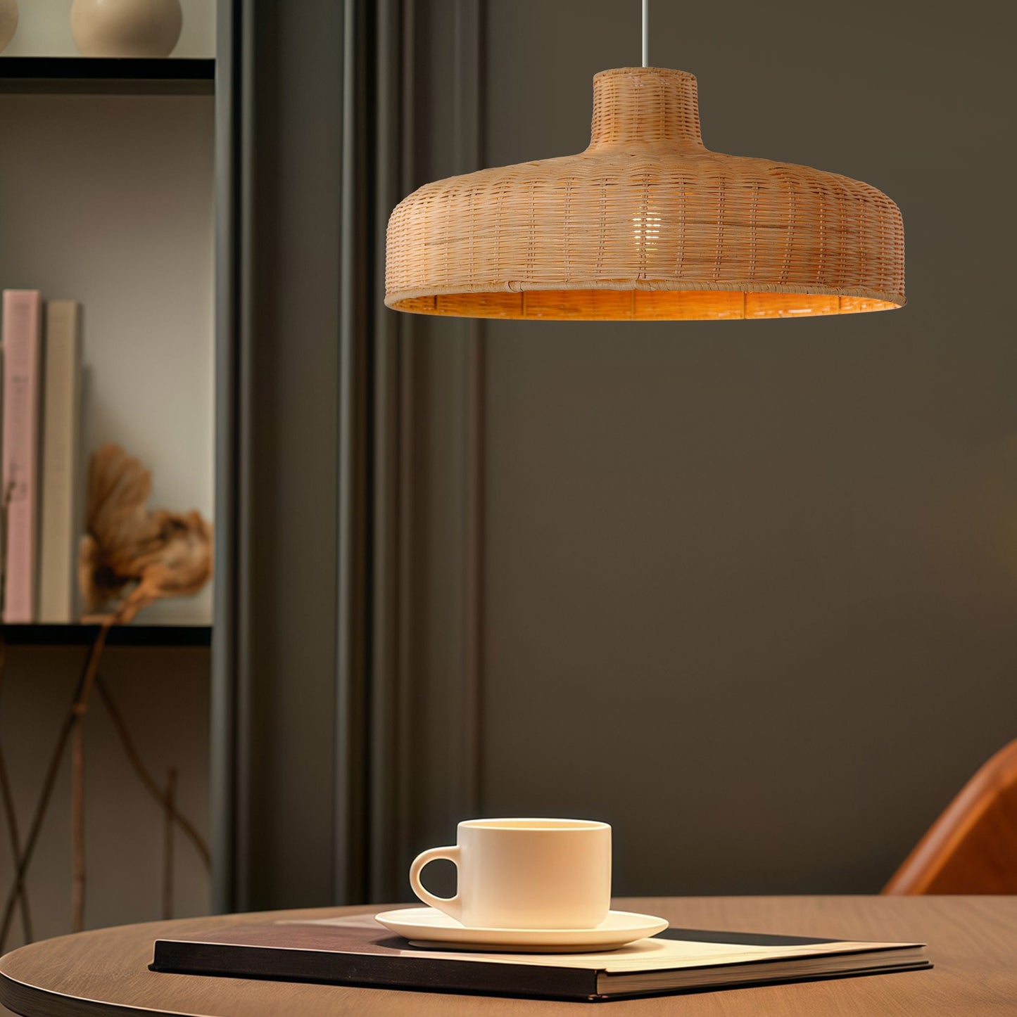 Lightsin Flat Teapot-Shaped Japanese Rattan Pendant Light – Natural Elegance Lightsin UK 1 Unit