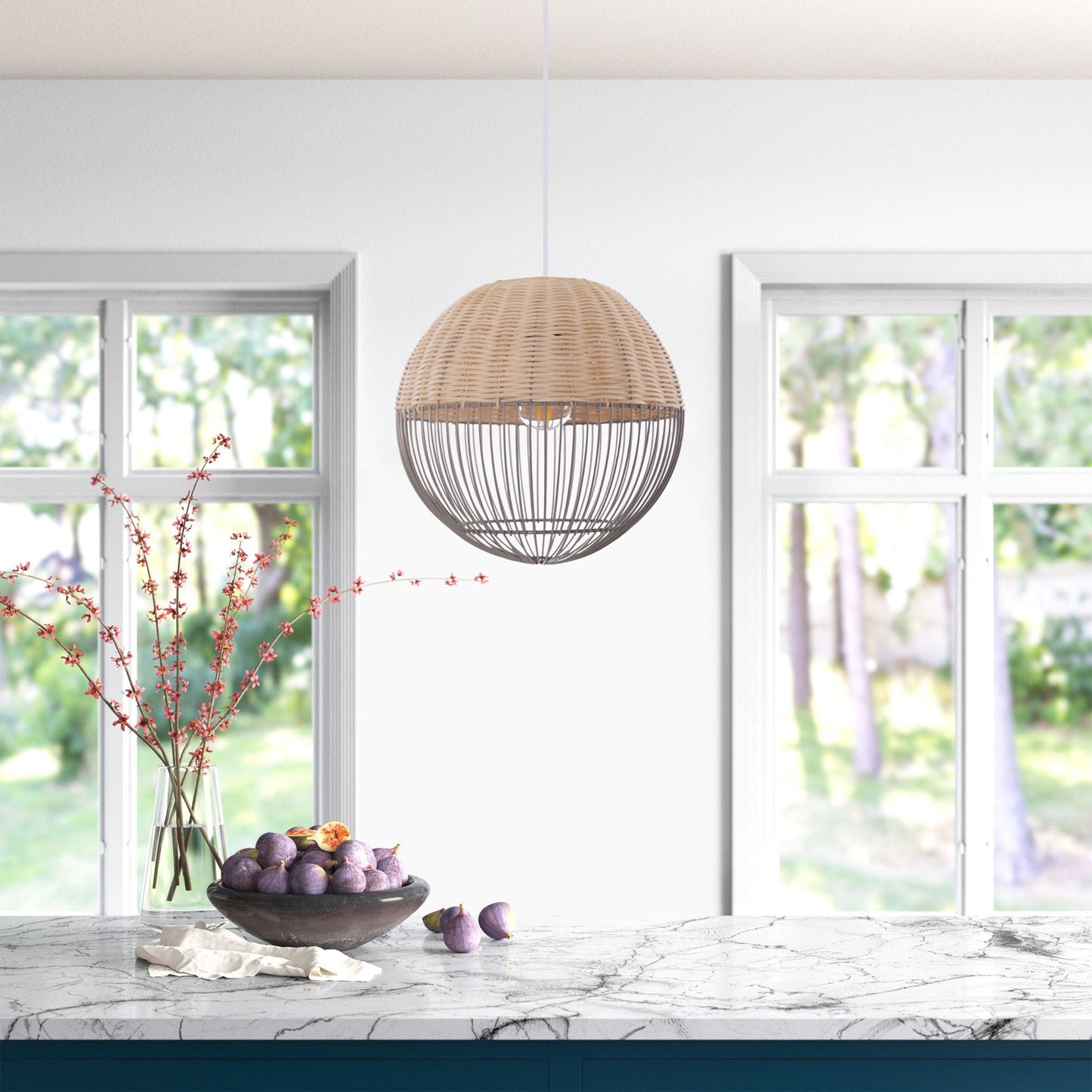 Lightsin Chic Rattan and Metal Pendant Light for Kitchen Lightsin UK