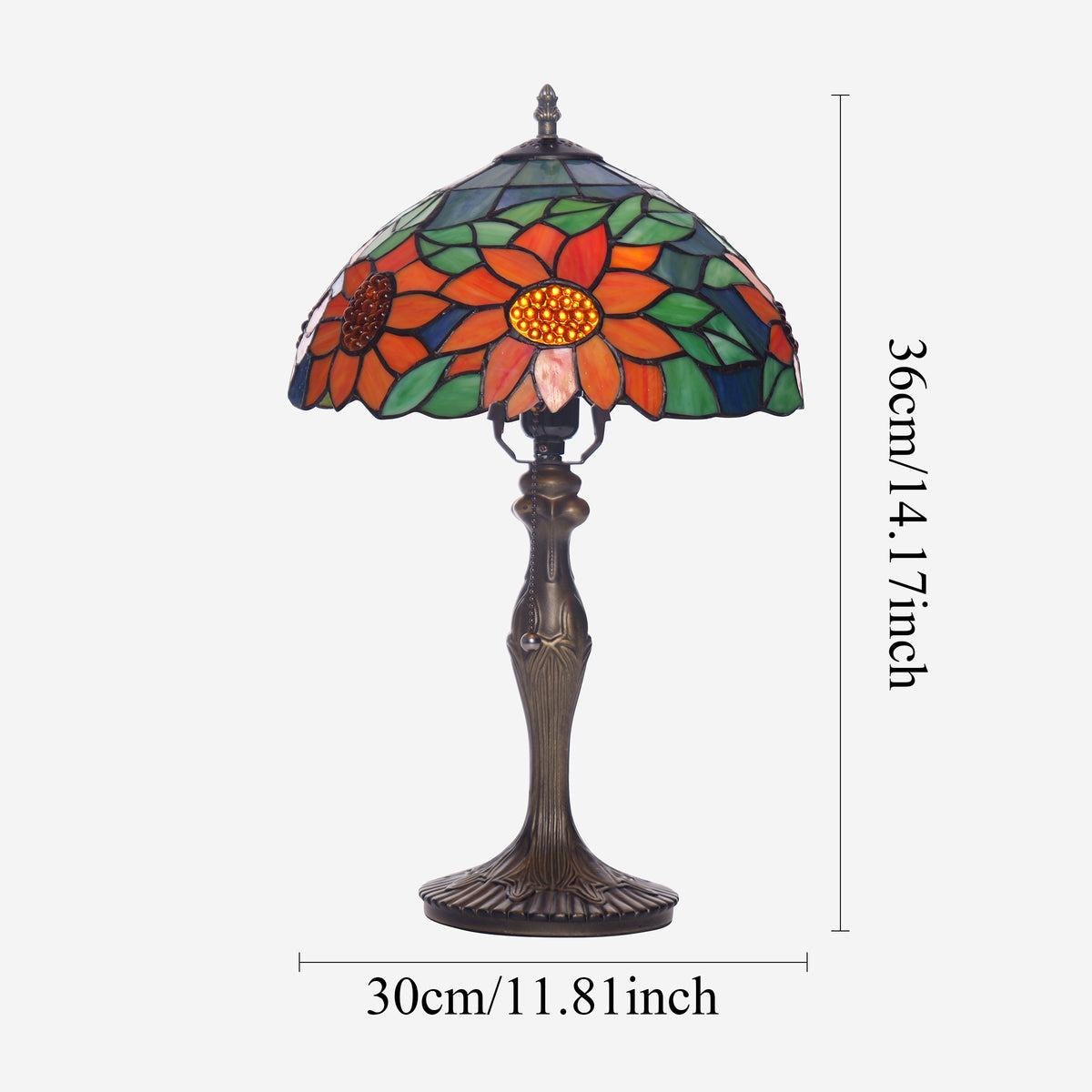 Tiffany Table Lamp | Handcrafted Stained Glass Floral Petals Series Green and Blue