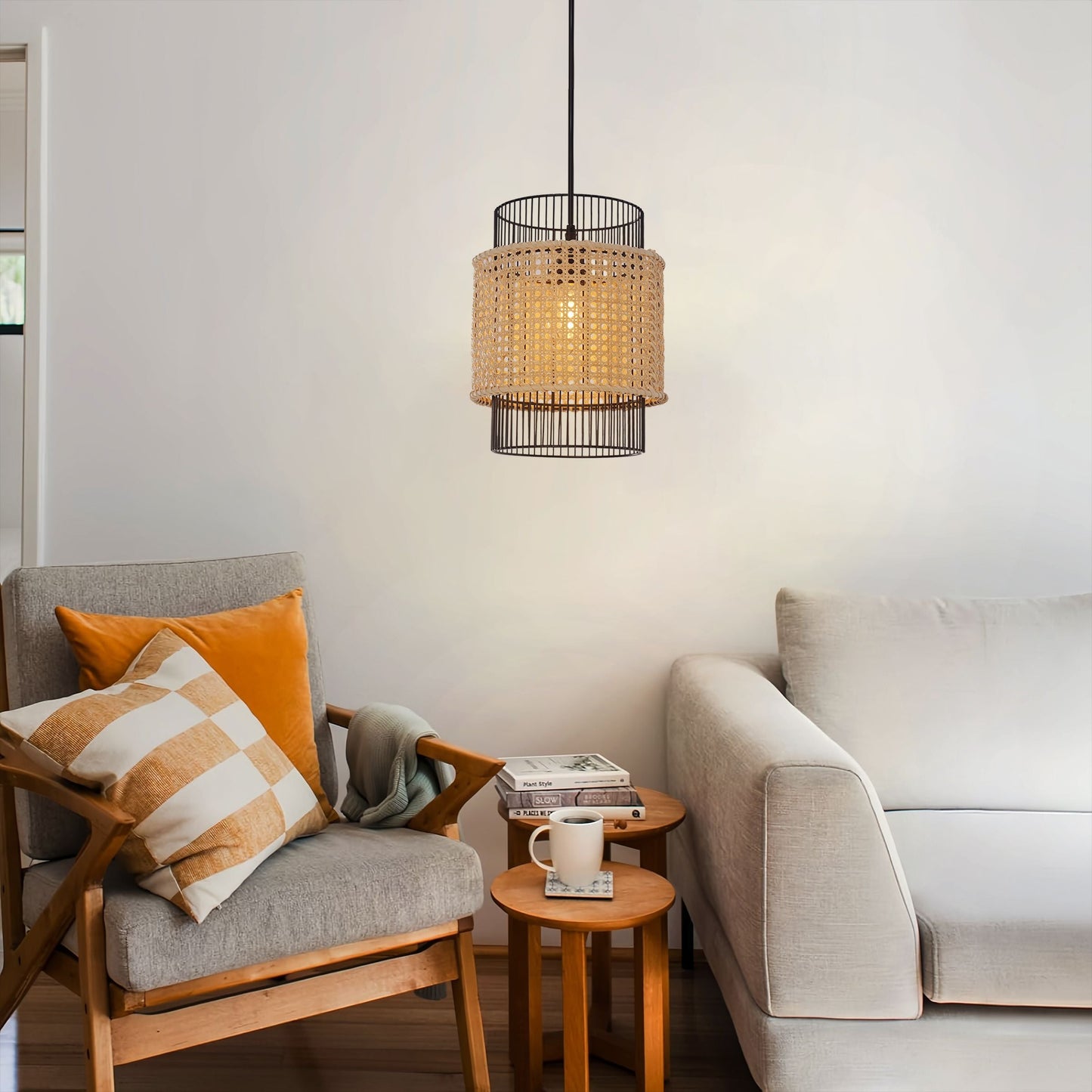 Lightsin Elegant Black Frame with Handwoven Rattan Pendant Light Lightsin UK
