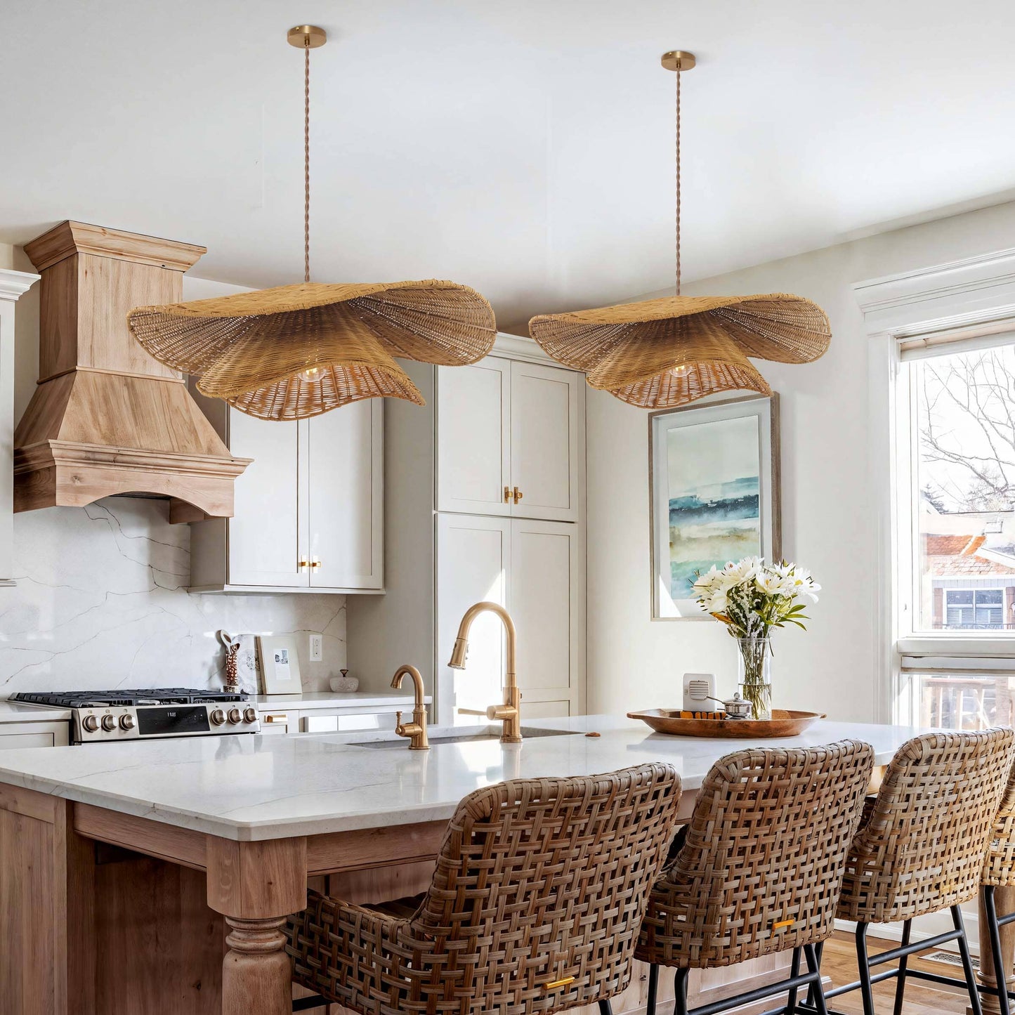 Lightsin Woven Rattan and Iron Pendant Light – Organic Ceiling Pendant Light for Dining Room, Living Room, and Modern Rustic Interiors Lightsin UK 60cm Dia 2 Units